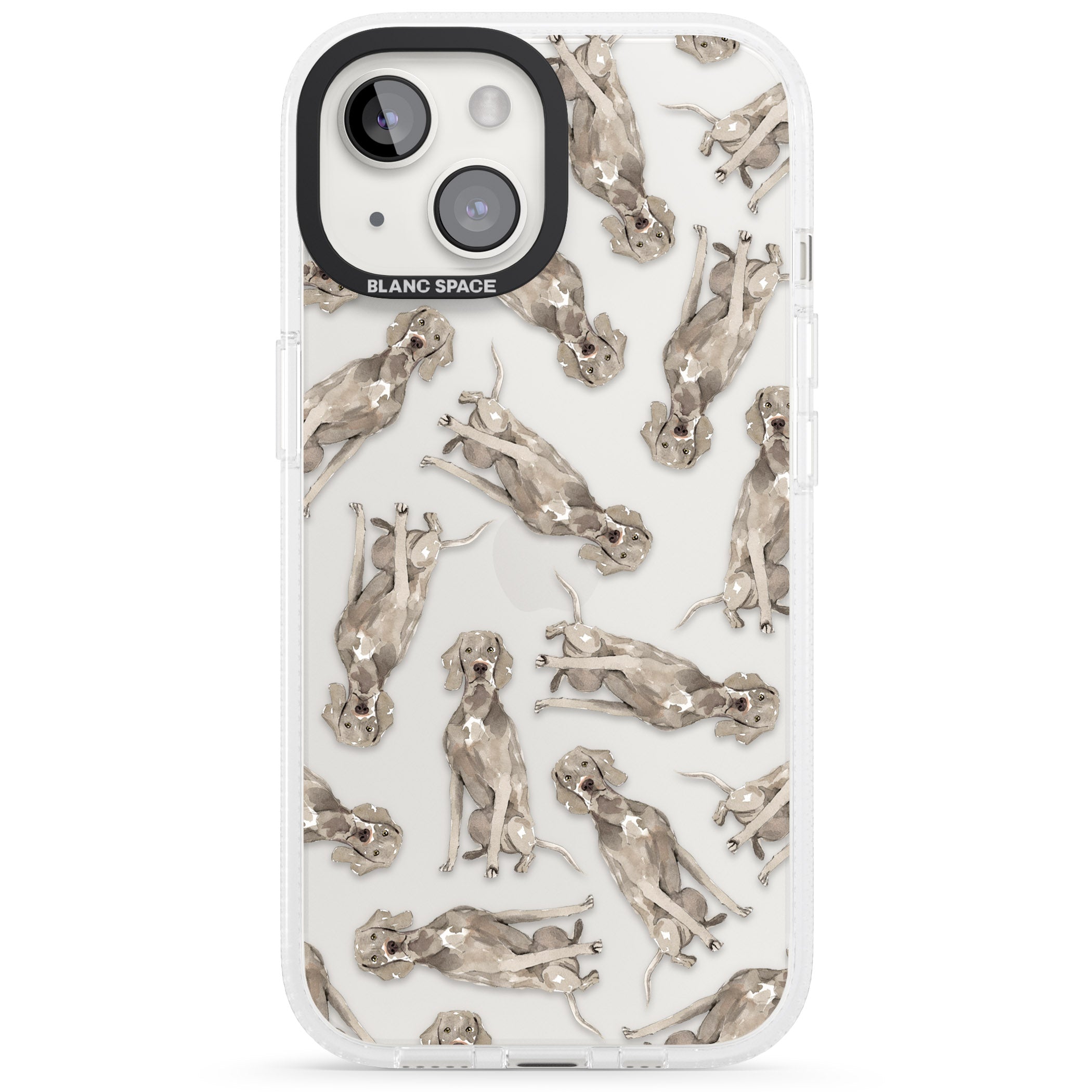 Weimaraner Watercolour Dog Pattern iPhone 15 / 14 / 13 Clear Case Impact Air - Blanc Space