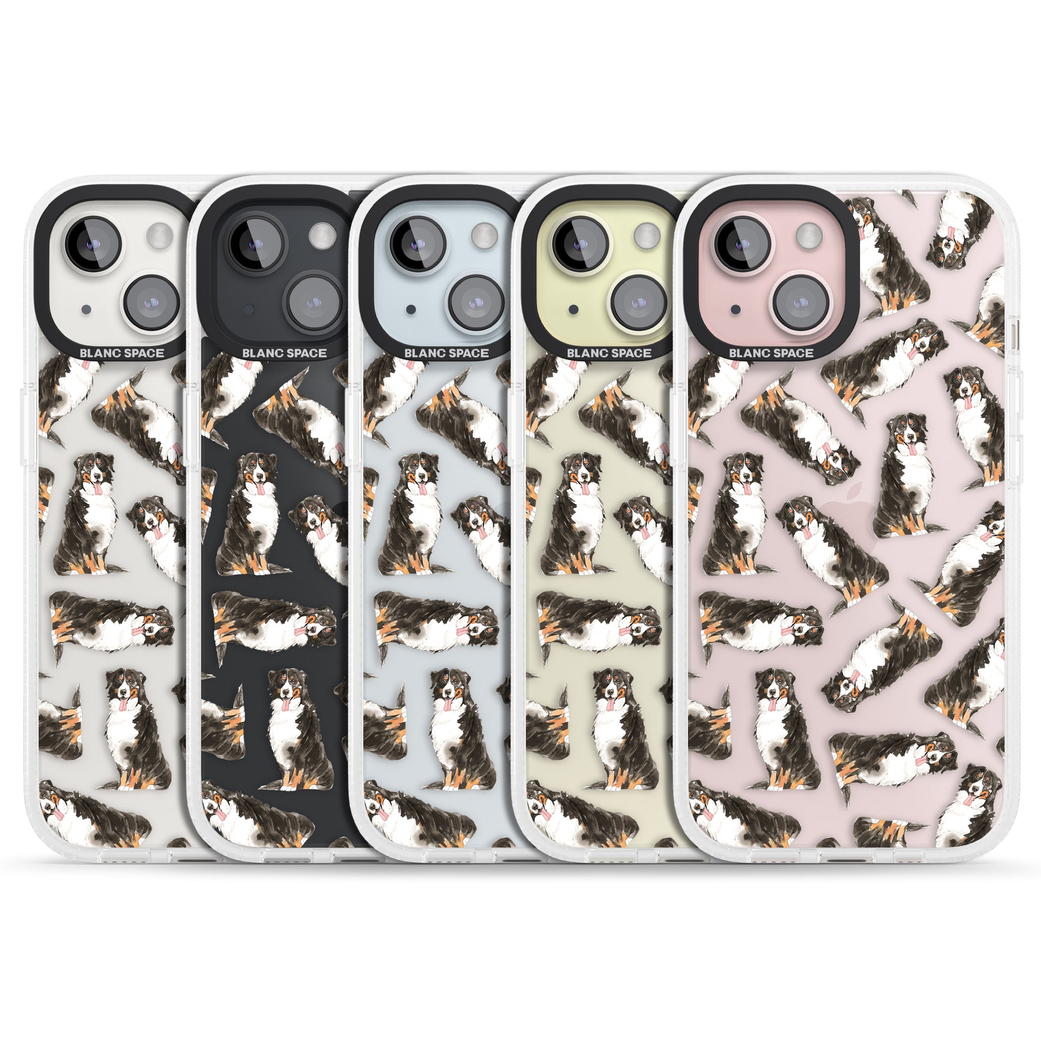 Bernese Mountain Dog Watercolour Dog Pattern iPhone 15 / 14 / 13 Clear Case Impact Air - Blanc Space