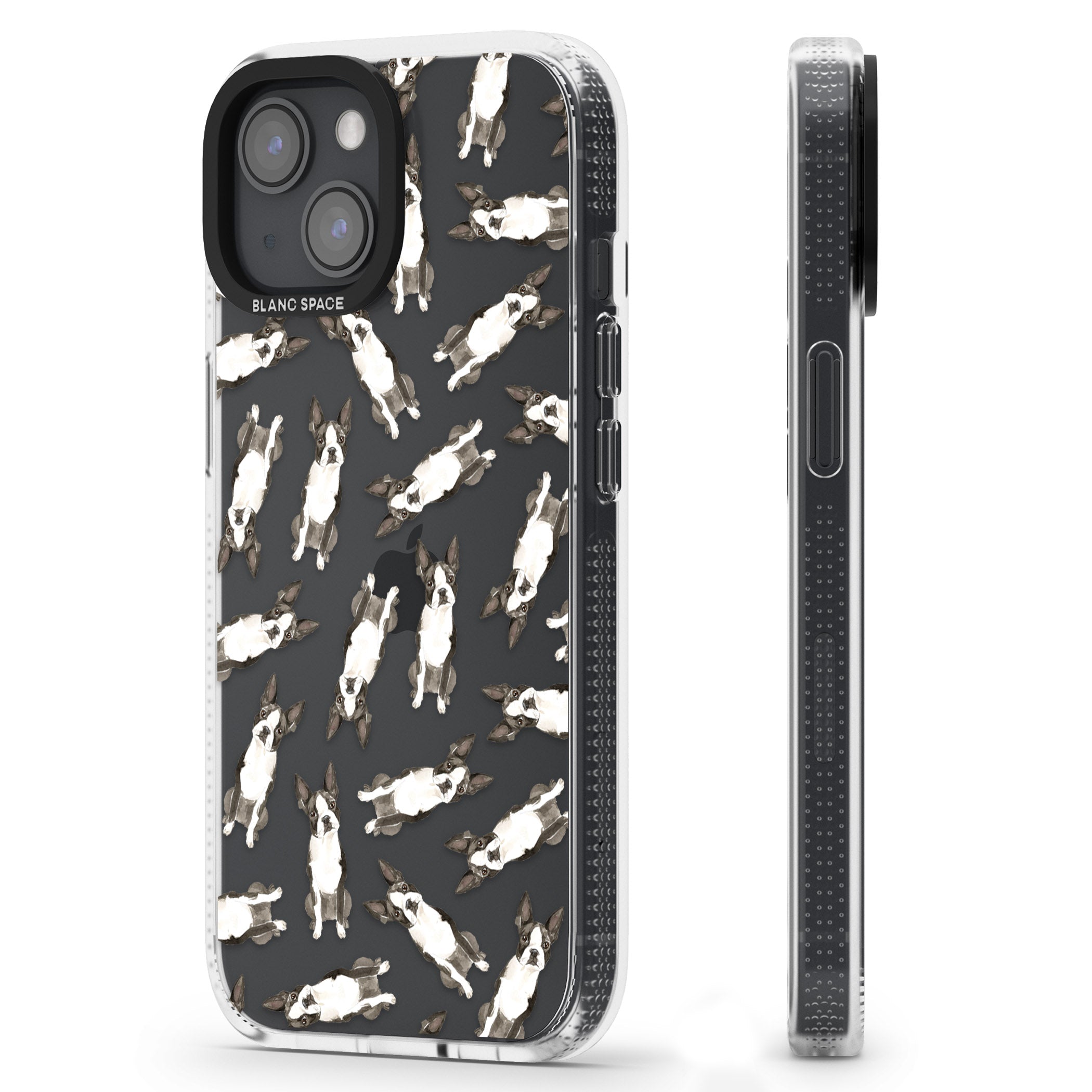 Boston Terrier Watercolour Dog Pattern iPhone 15 / 14 / 13 Clear Case Impact Air - Blanc Space