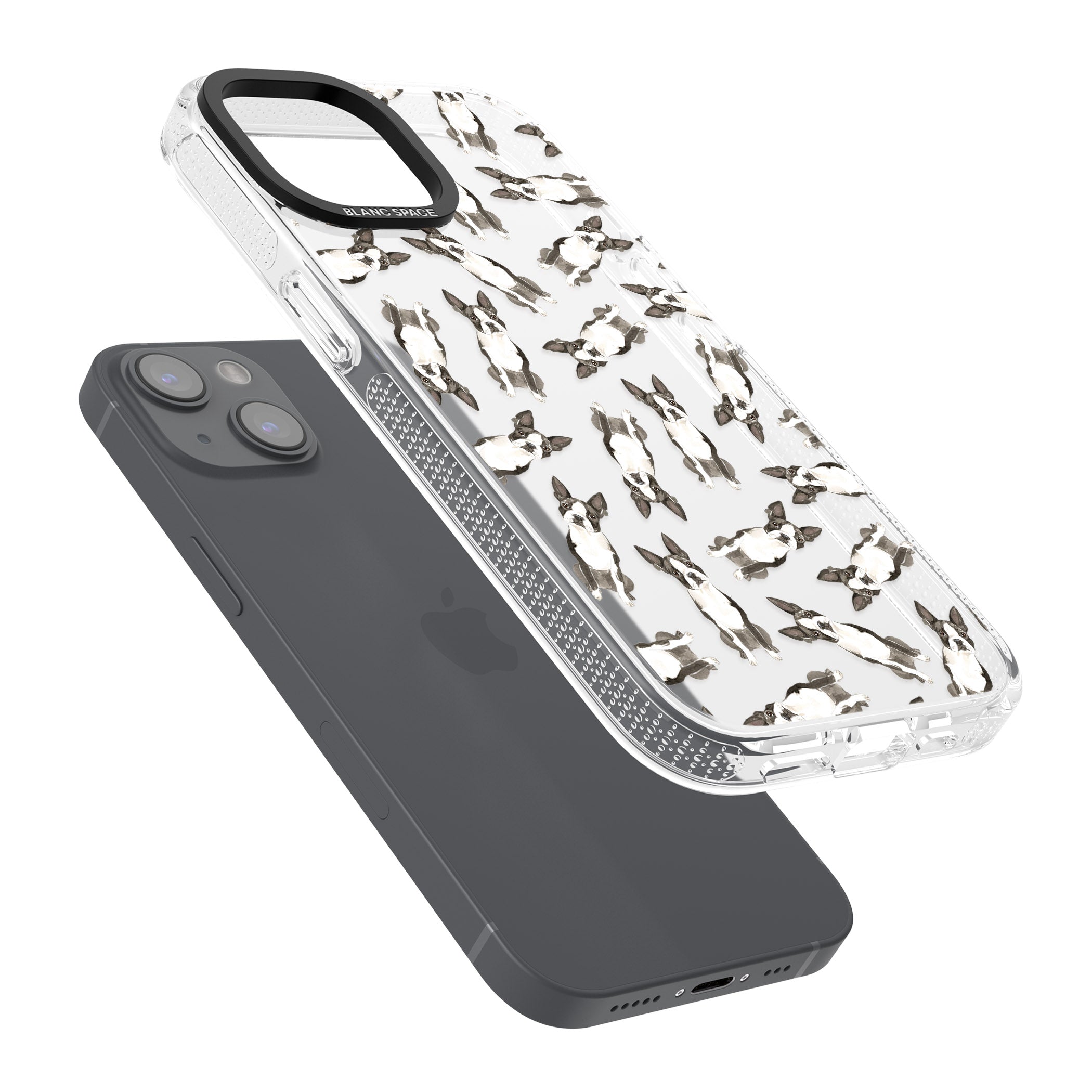 Boston Terrier Watercolour Dog Pattern iPhone 15 / 14 / 13 Clear Case Impact Air - Blanc Space