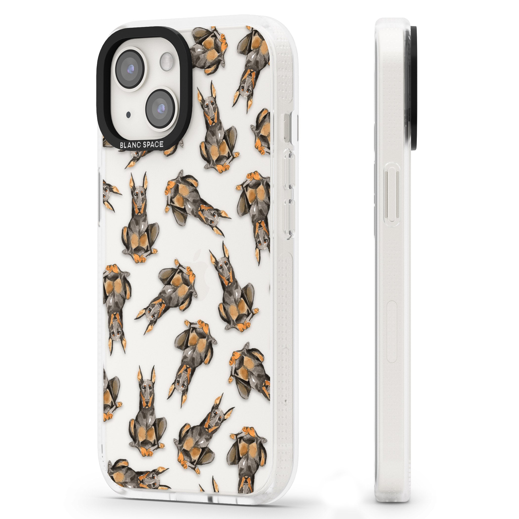 Doberman Watercolour Dog Pattern iPhone 15 / 14 / 13 Clear Case Impact Air - Blanc Space