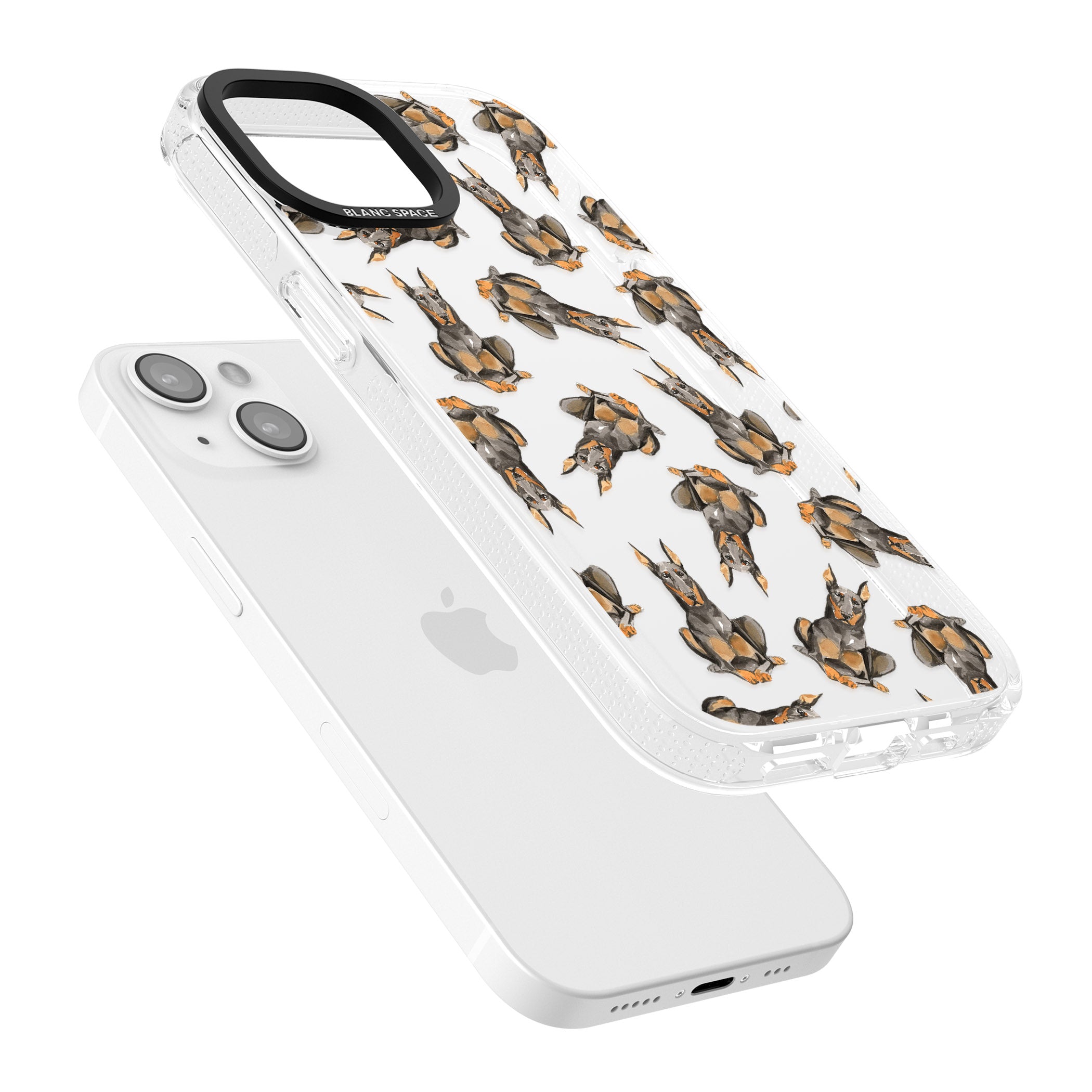 Doberman Watercolour Dog Pattern iPhone 15 / 14 / 13 Clear Case Impact Air - Blanc Space