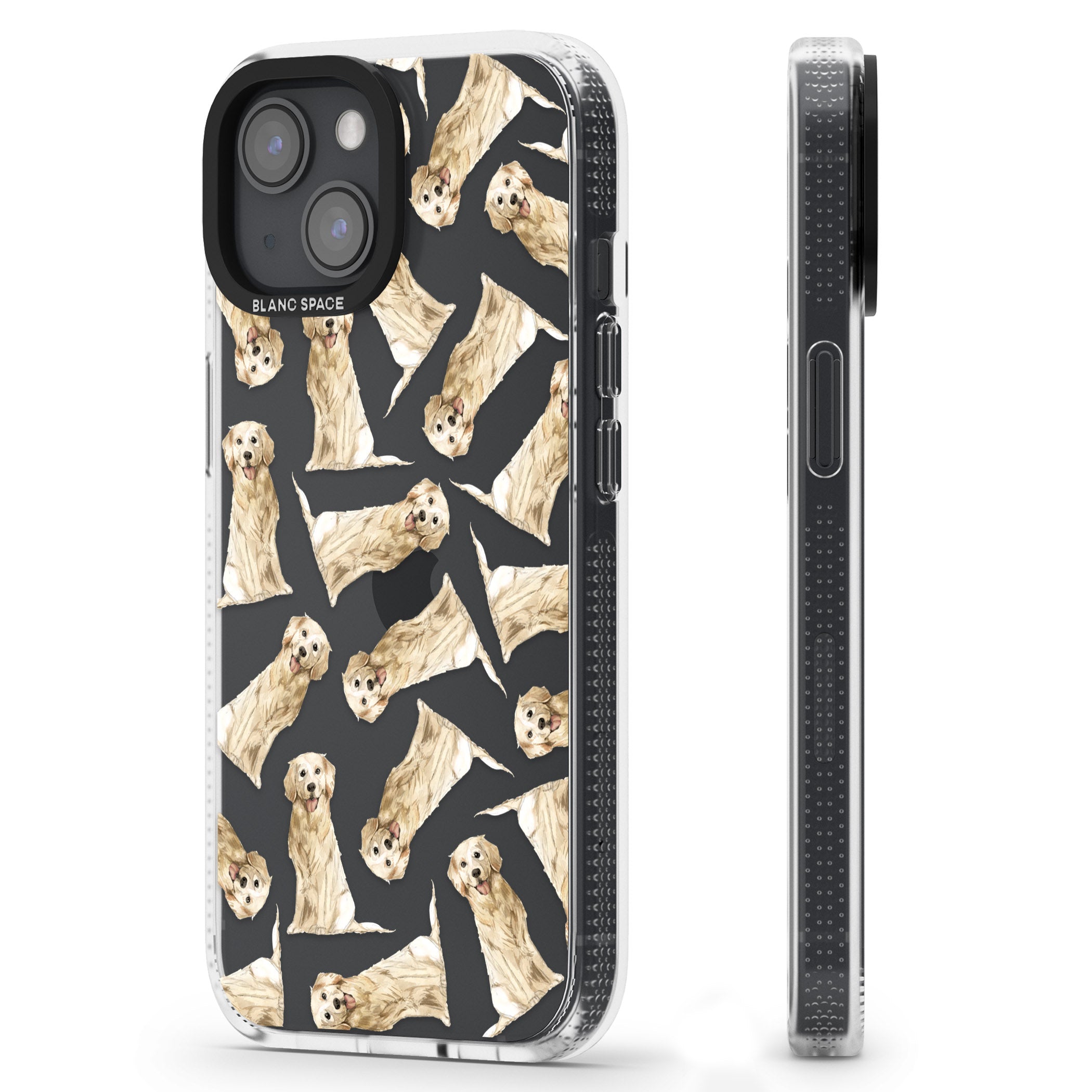 Golden Retriever Watercolour Dog Pattern iPhone 15 / 14 / 13 Clear Case Impact Air - Blanc Space
