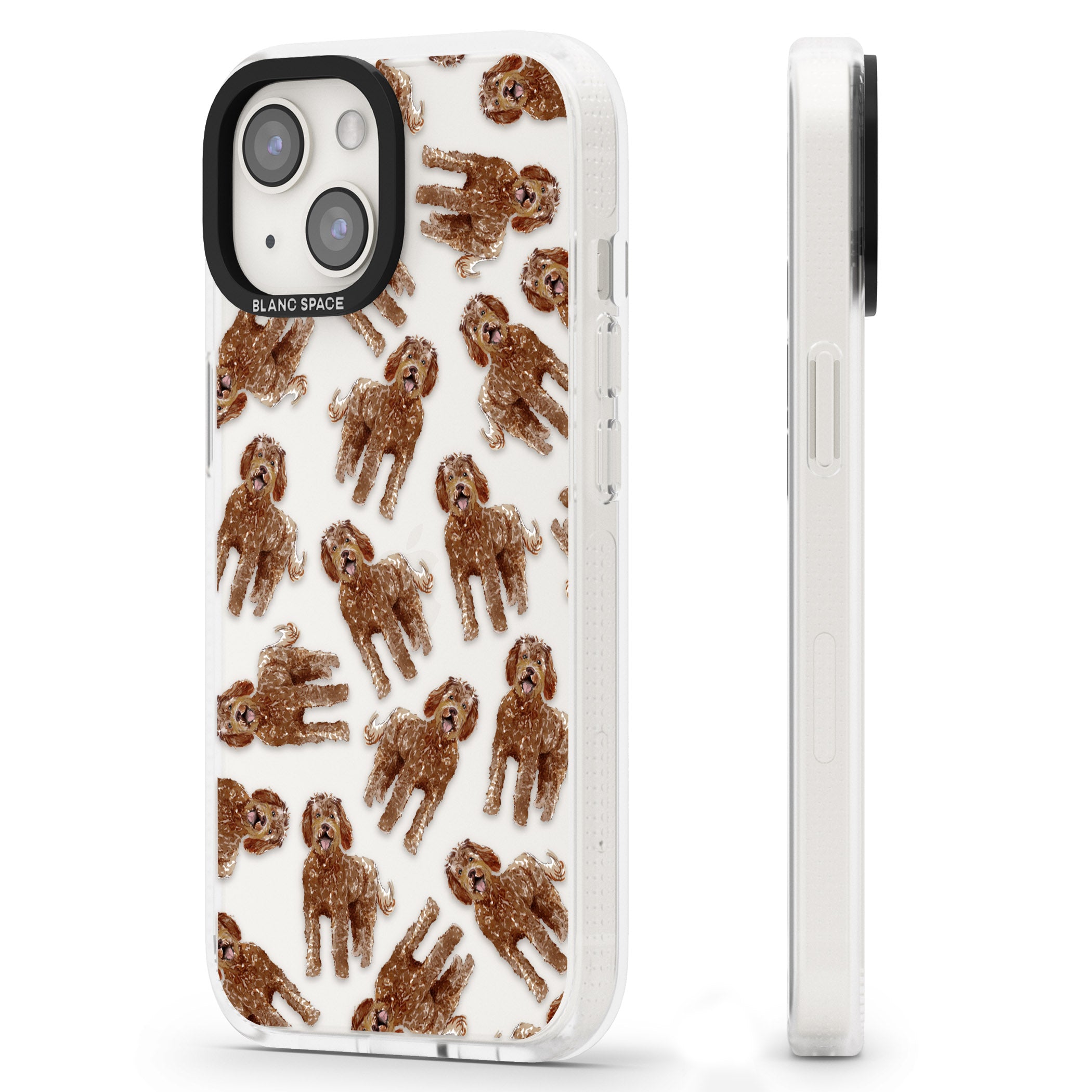 Labradoodle (Brown) Watercolour Dog Pattern iPhone 15 / 14 / 13 Clear Case Impact Air - Blanc Space