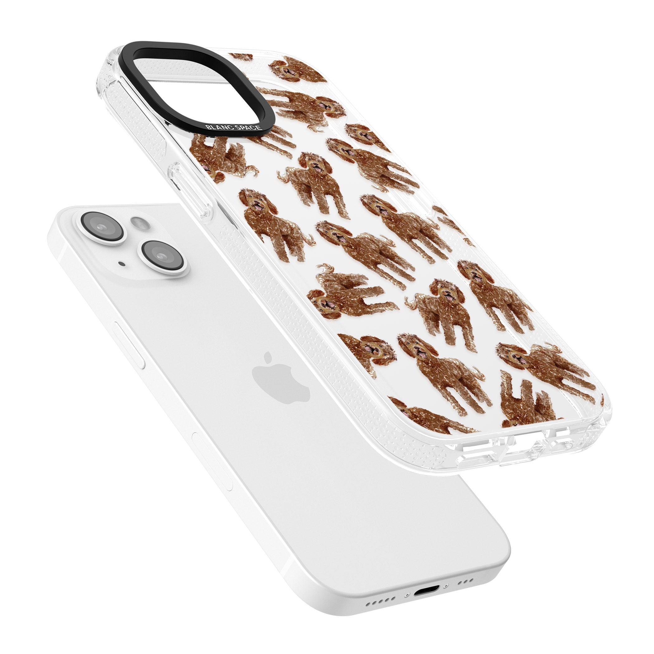 Labradoodle (Brown) Watercolour Dog Pattern iPhone 15 / 14 / 13 Clear Case Impact Air - Blanc Space