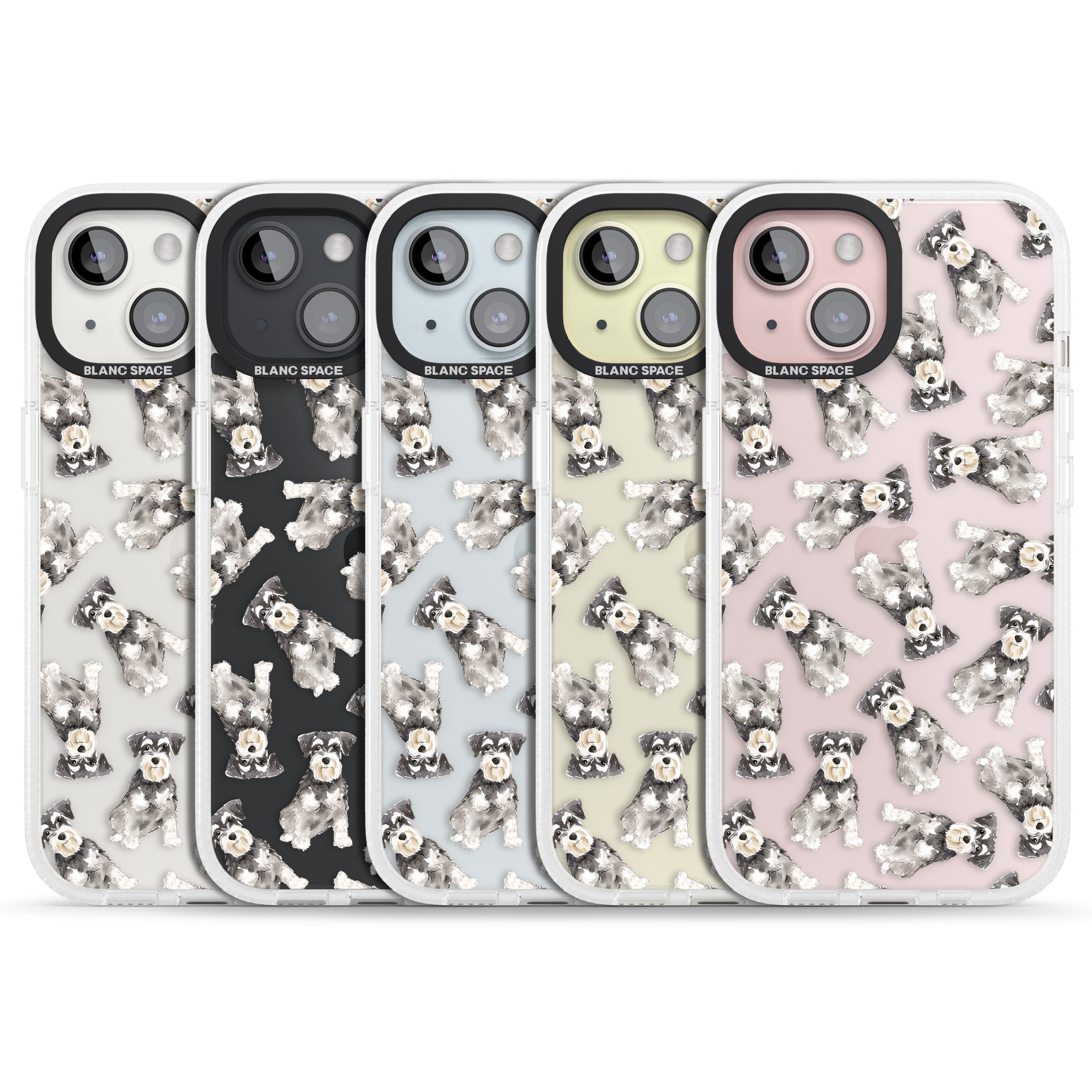 Miniature Schnauzer Watercolour Dog Pattern iPhone 15 / 14 / 13 Clear Case Impact Air - Blanc Space