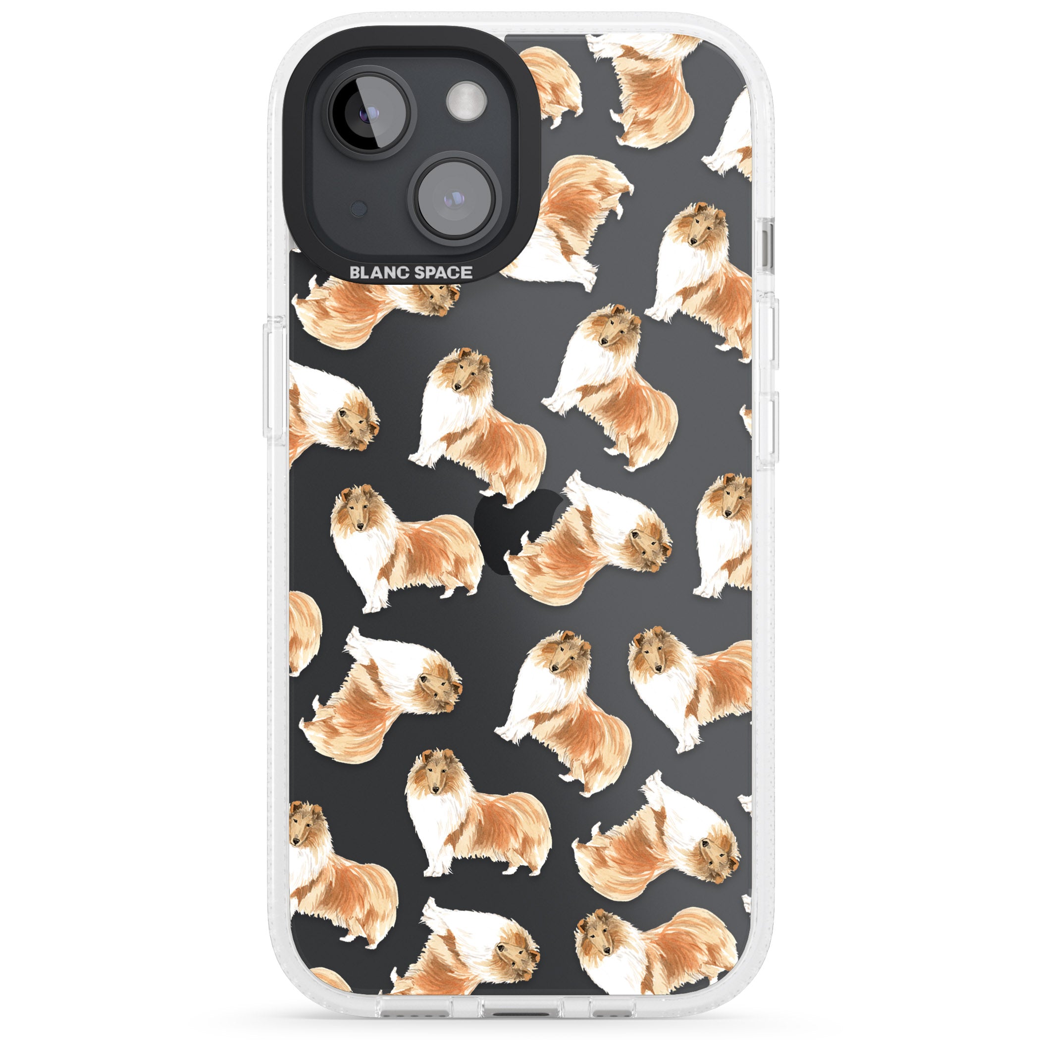 Rough Collie Watercolour Dog Pattern iPhone 15 / 14 / 13 Clear Case Impact Air - Blanc Space