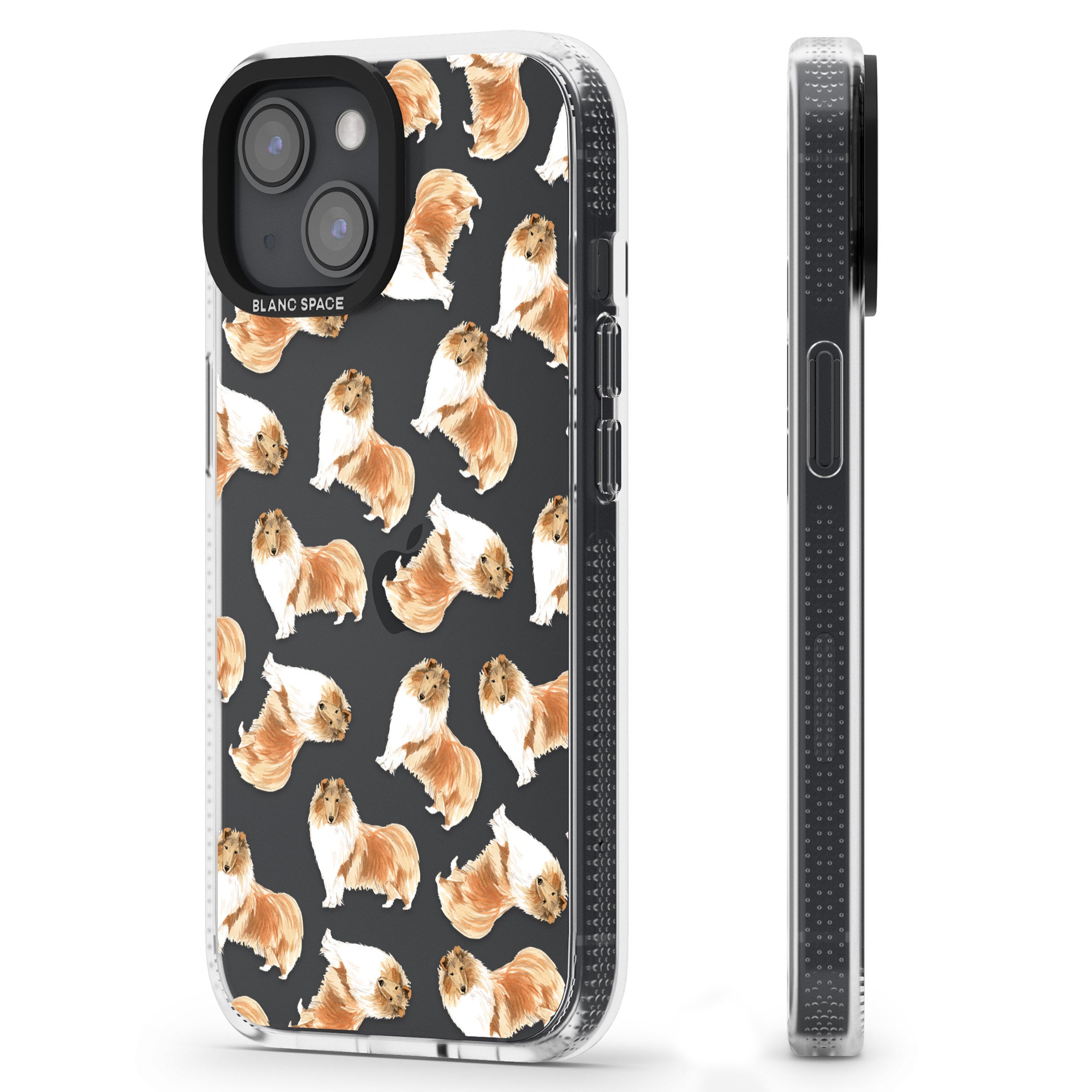 Rough Collie Watercolour Dog Pattern iPhone 15 / 14 / 13 Clear Case Impact Air - Blanc Space