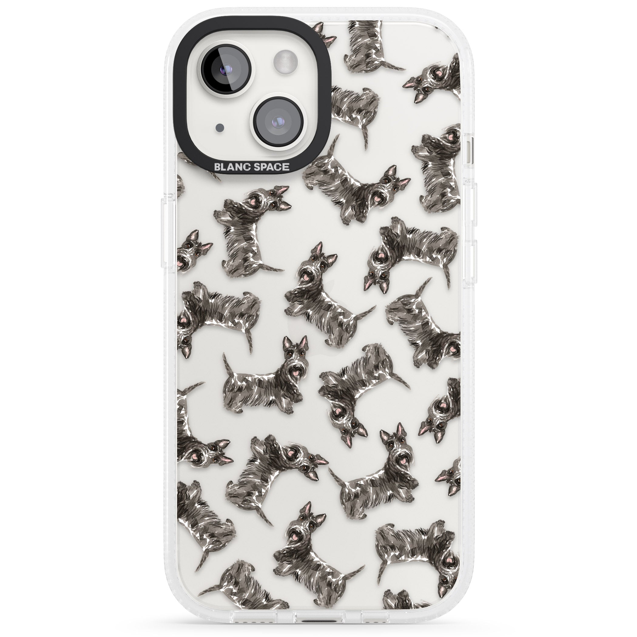 Scottish Terrier Watercolour Dog Pattern iPhone 15 / 14 / 13 Clear Case Impact Air - Blanc Space