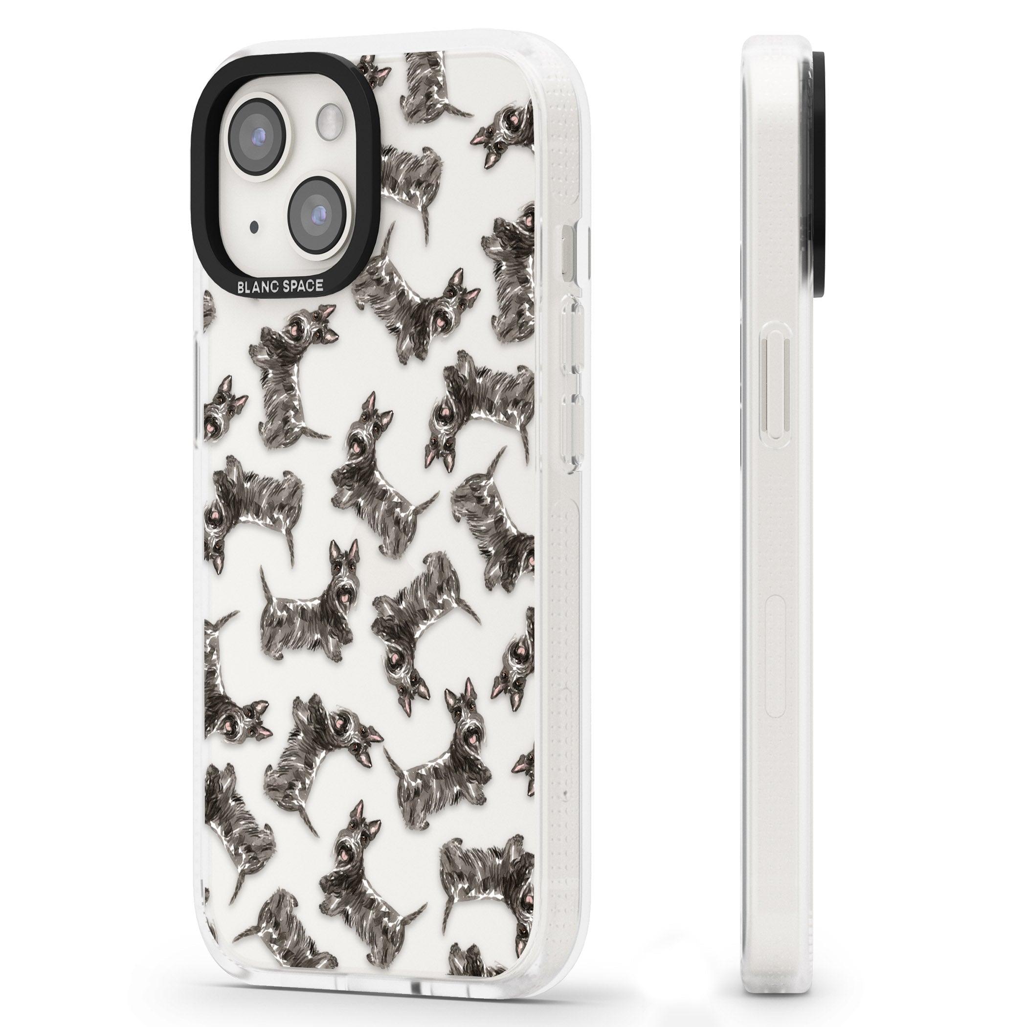 Scottish Terrier Watercolour Dog Pattern iPhone 15 / 14 / 13 Clear Case Impact Air - Blanc Space