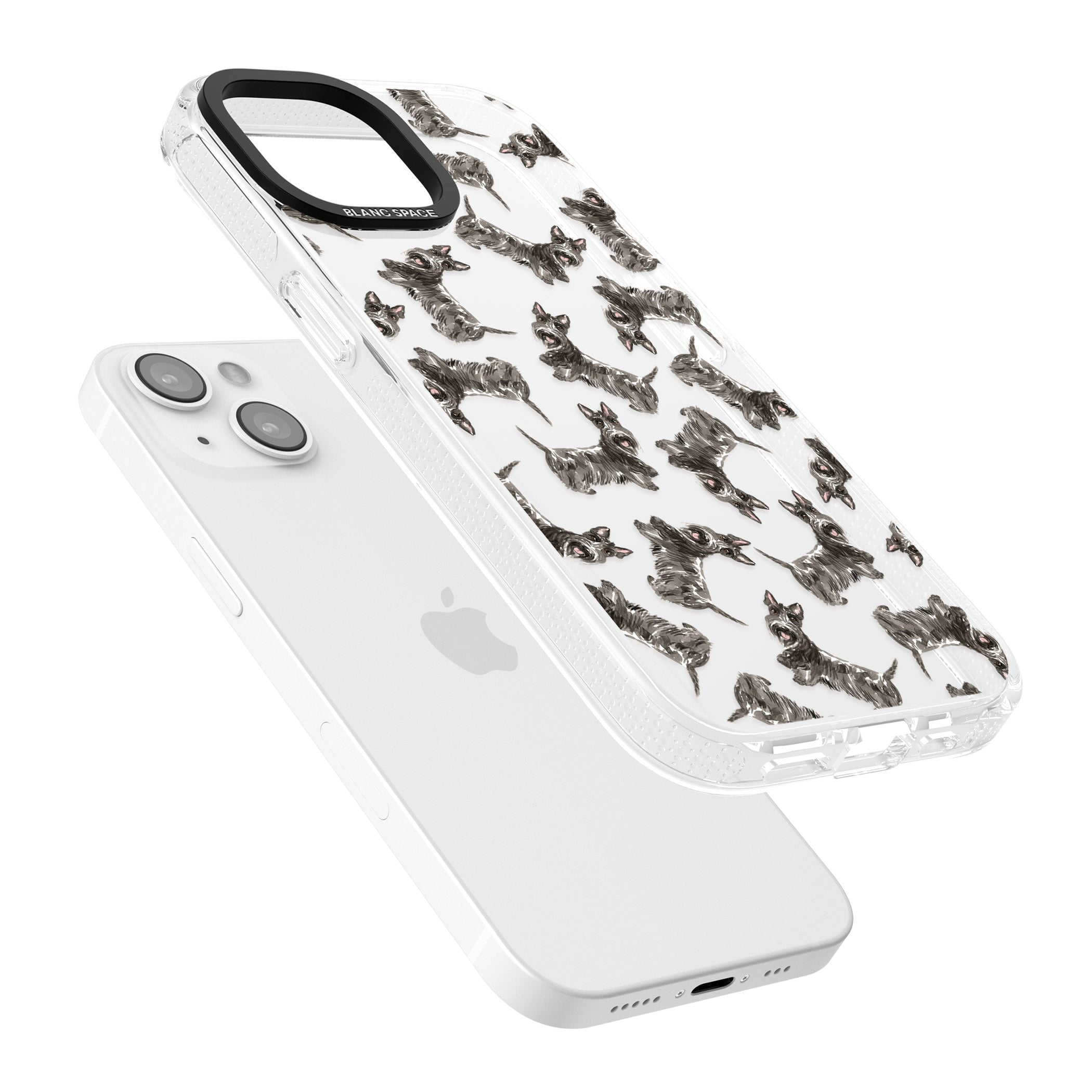 Scottish Terrier Watercolour Dog Pattern iPhone 15 / 14 / 13 Clear Case Impact Air - Blanc Space