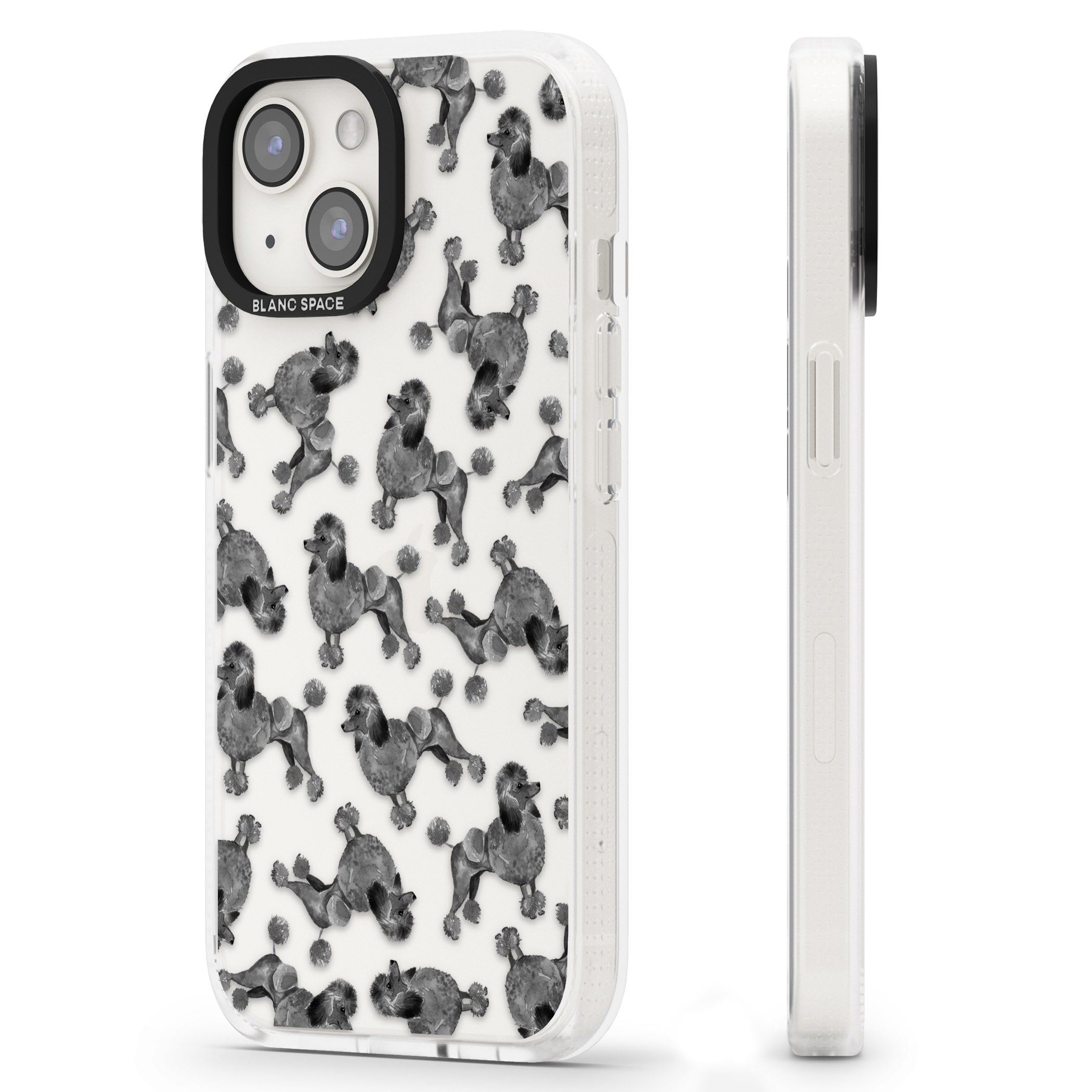 Poodle (Black) Watercolour Dog Pattern iPhone 15 / 14 / 13 Clear Case Impact Air - Blanc Space
