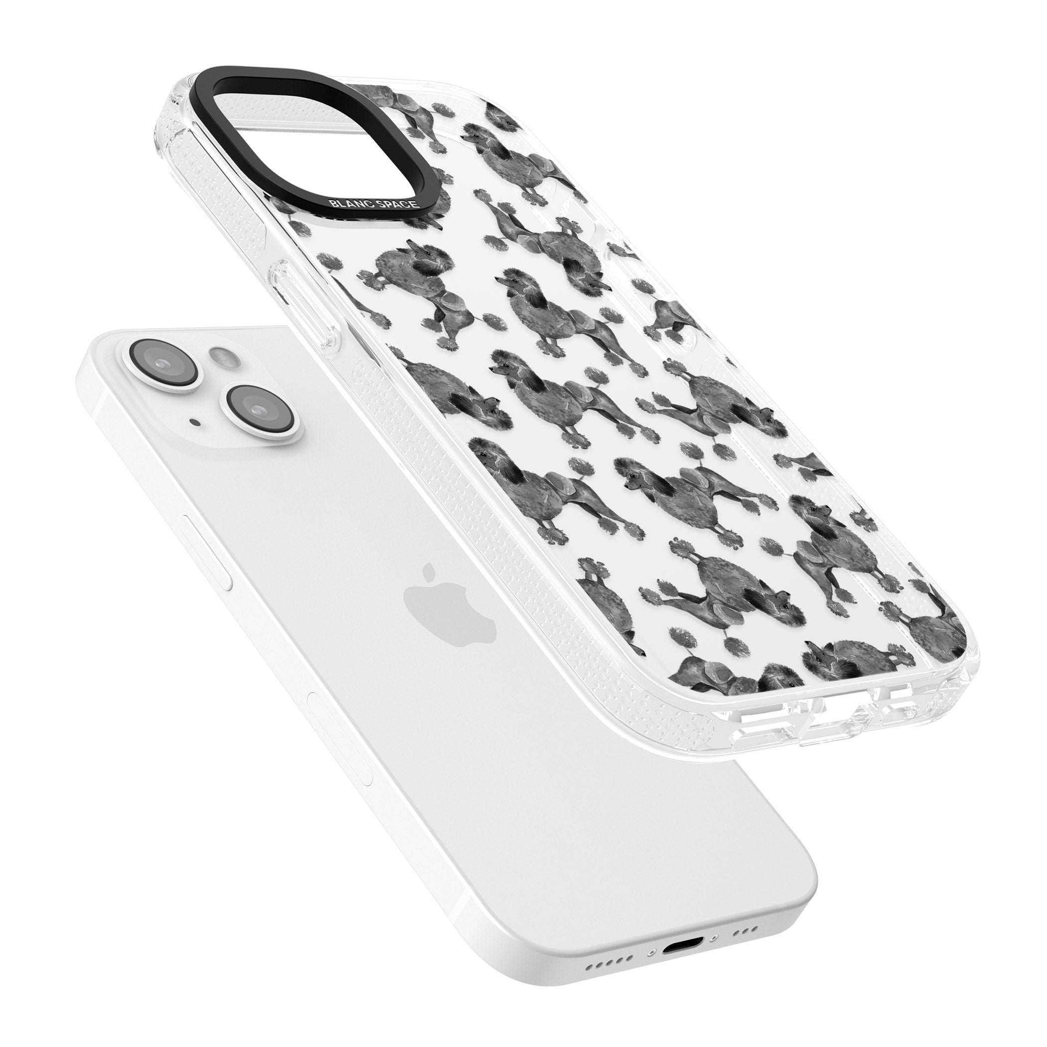 Poodle (Black) Watercolour Dog Pattern iPhone 15 / 14 / 13 Clear Case Impact Air - Blanc Space