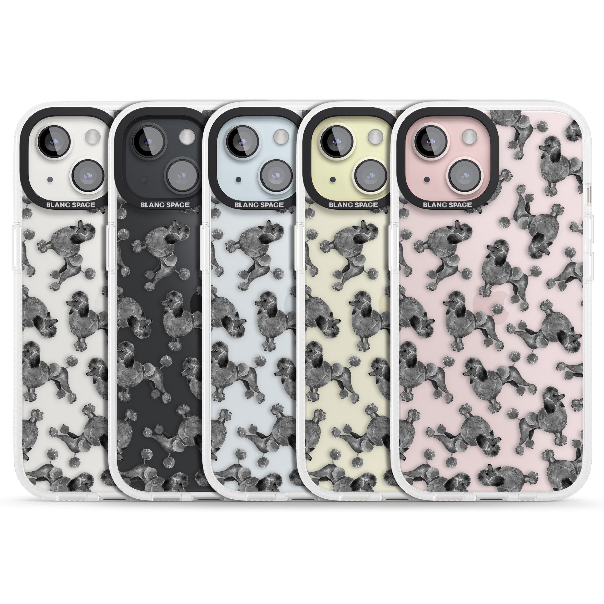 Poodle (Black) Watercolour Dog Pattern iPhone 15 / 14 / 13 Clear Case Impact Air - Blanc Space