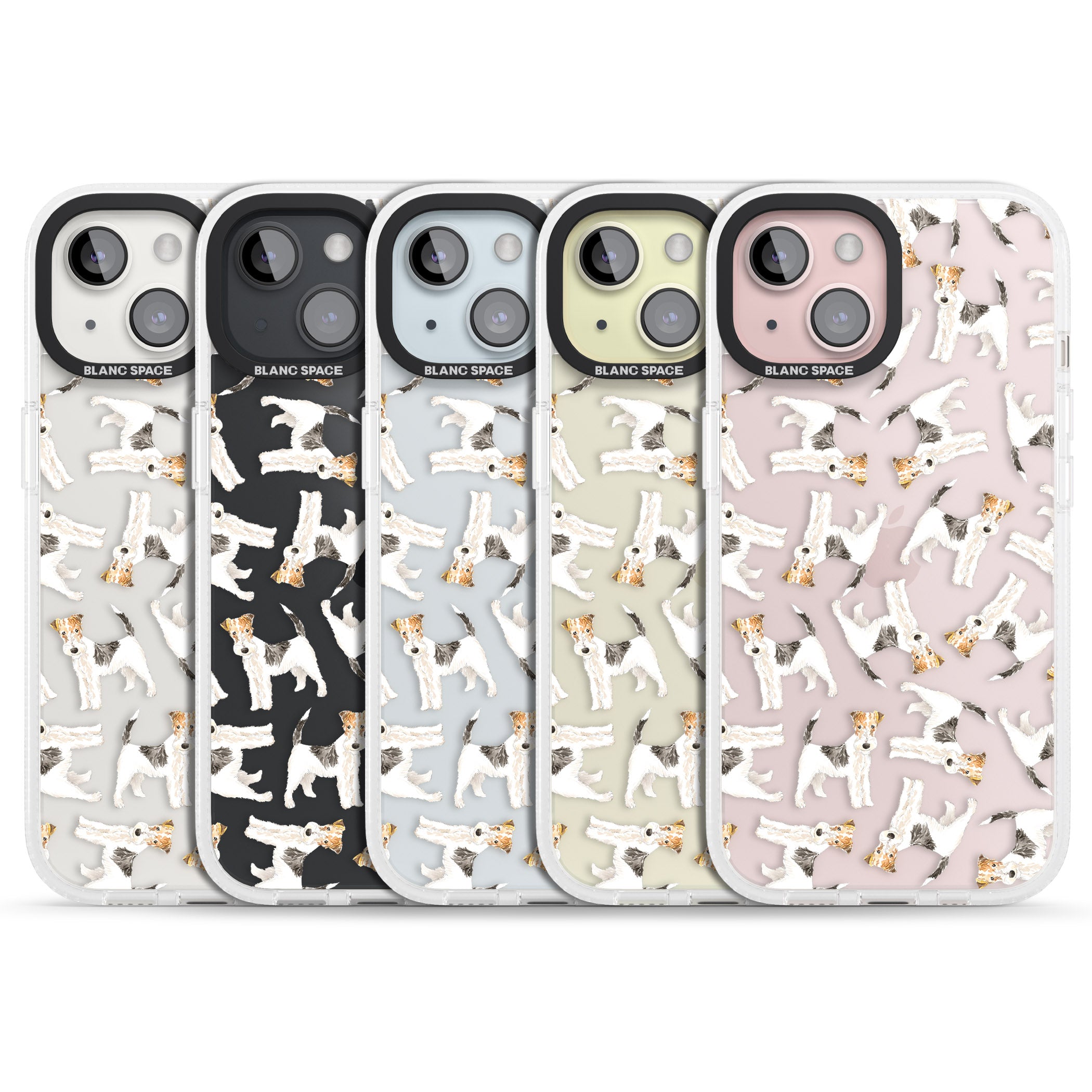 Wire Haired Fox Terrier Watercolour Dog Pattern iPhone 15 / 14 / 13 Clear Case Impact Air - Blanc Space