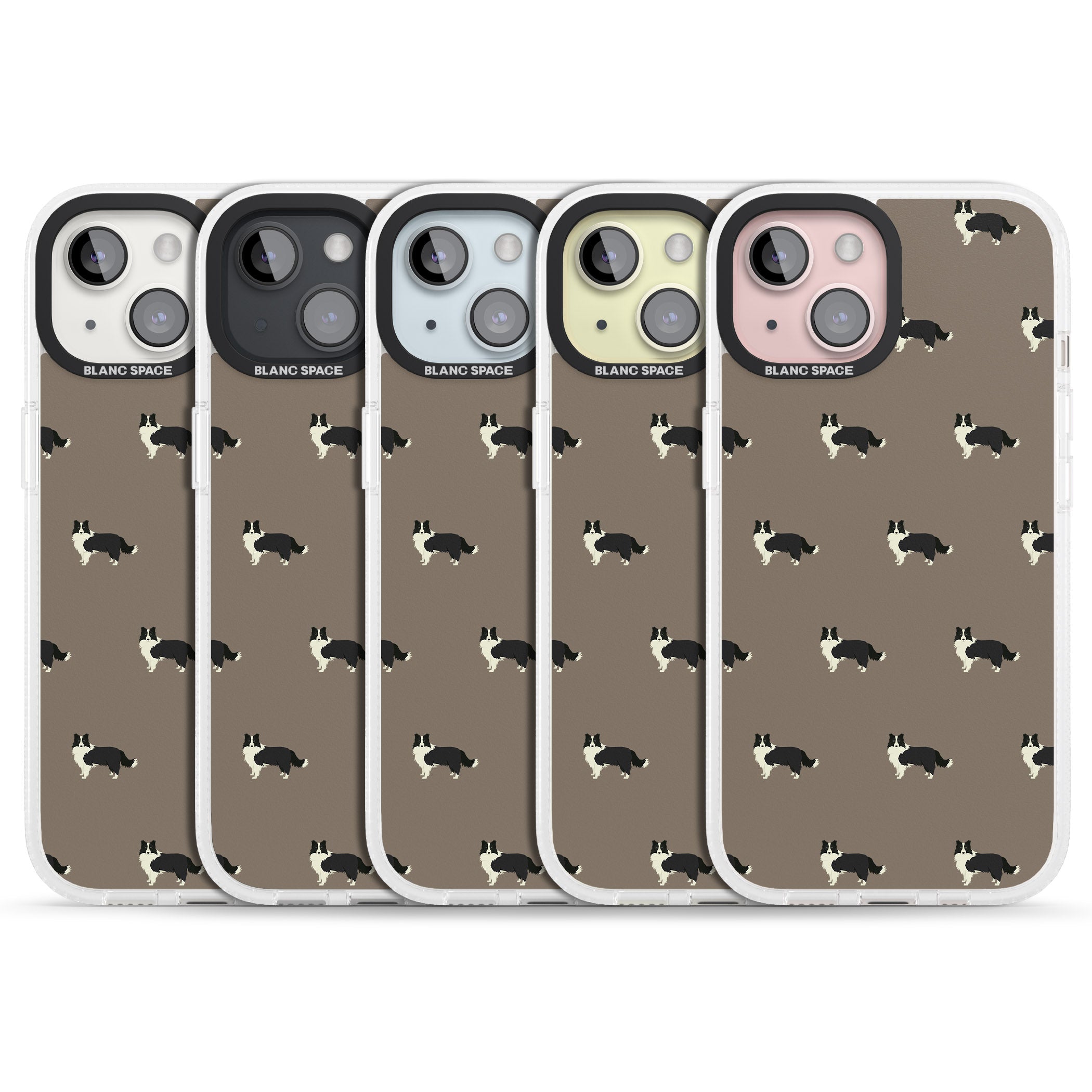 Border Collie Dog Pattern iPhone 15 / 14 / 13 Clear Case Impact Air - Blanc Space