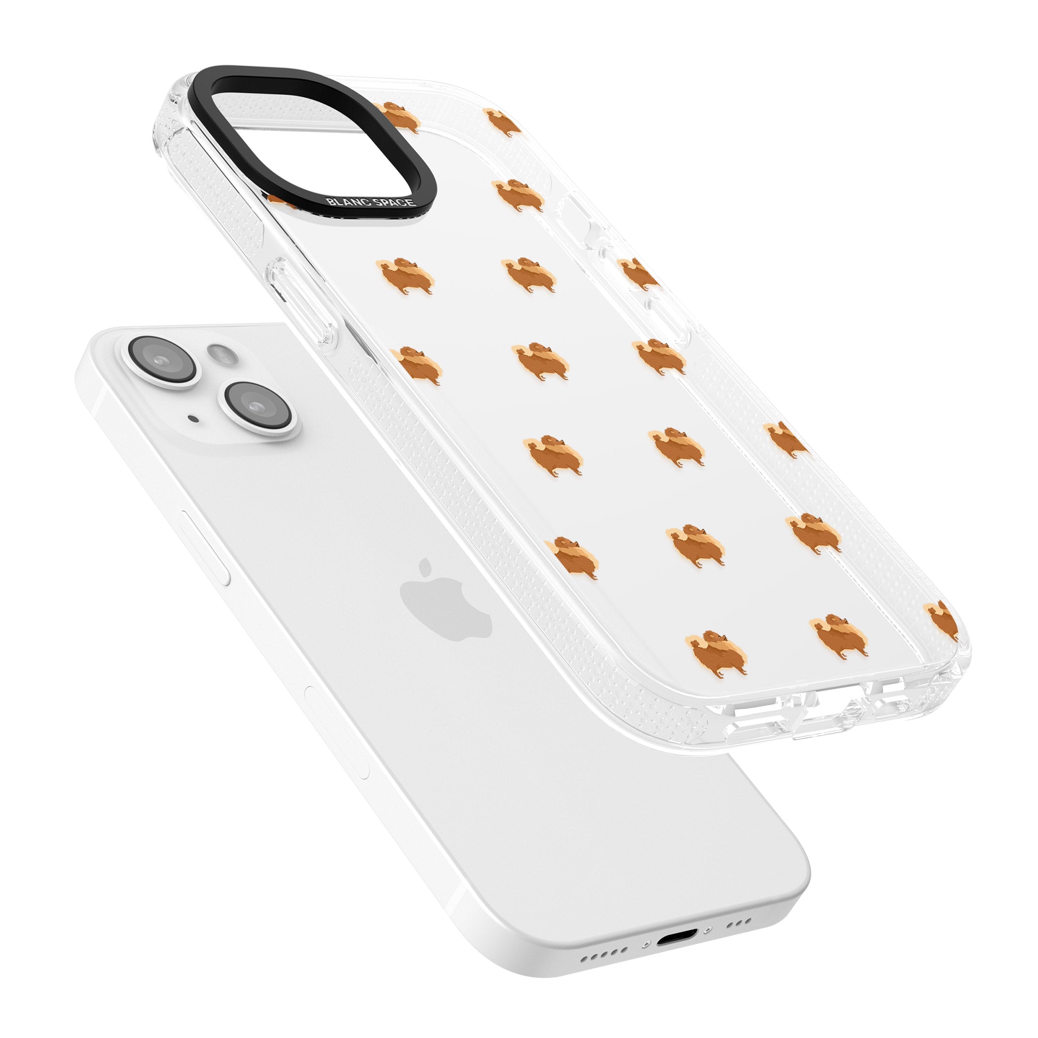 Pomeranian Dog Pattern Clear iPhone 15 / 14 / 13 Clear Case Impact Air - Blanc Space