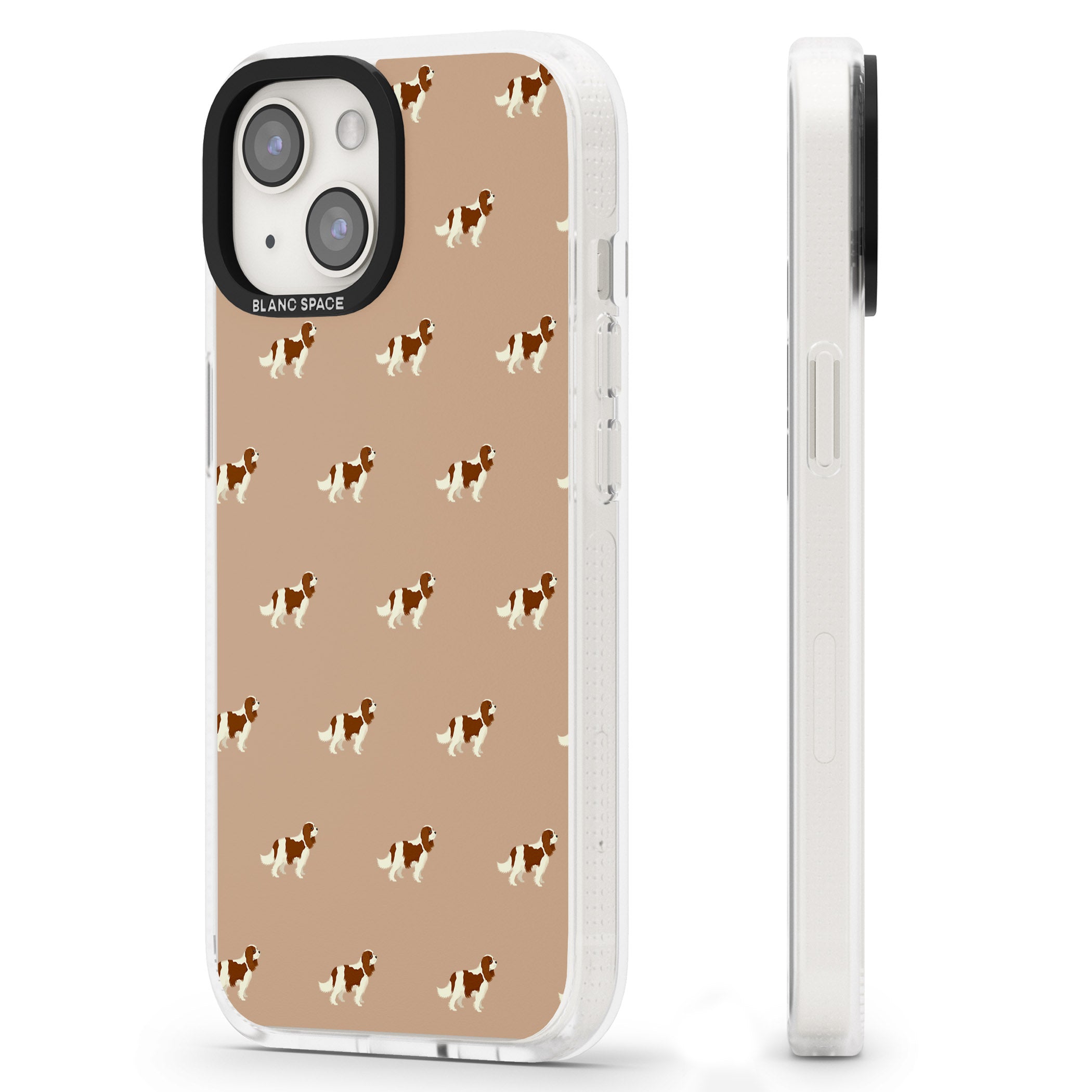 Cavalier King Charles Spaniel Pattern iPhone 15 / 14 / 13 Clear Case Impact Air - Blanc Space