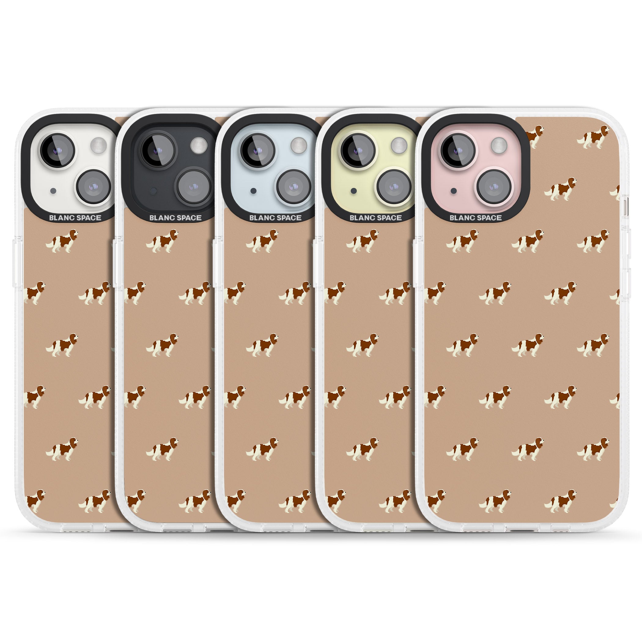 Cavalier King Charles Spaniel Pattern iPhone 15 / 14 / 13 Clear Case Impact Air - Blanc Space