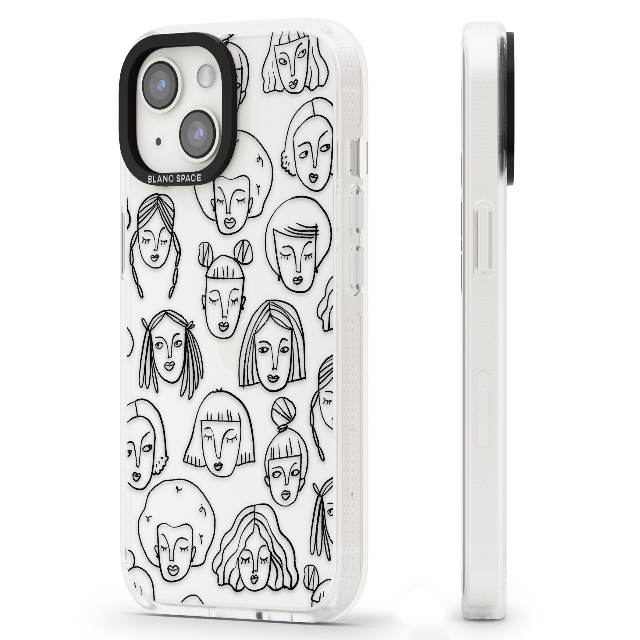 Girl Portrait Doodles iPhone 15 / 14 / 13 Clear Case Impact Air - Blanc Space