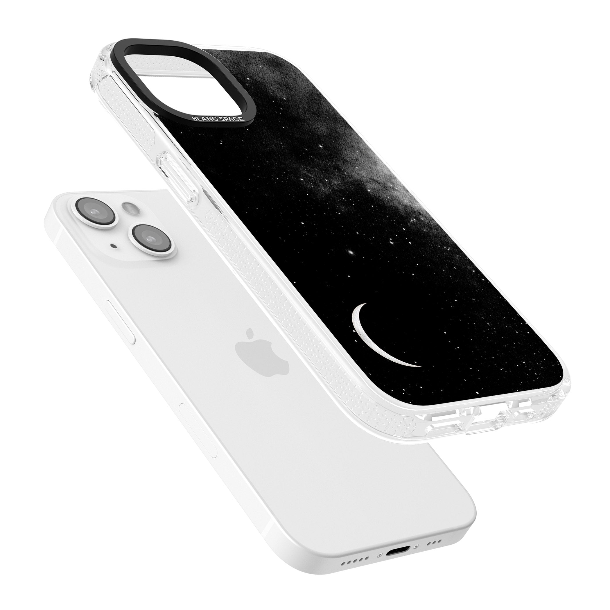 Night Sky Galaxies: Crescent Moon iPhone 15 / 14 / 13 Clear Case Impact Air - Blanc Space
