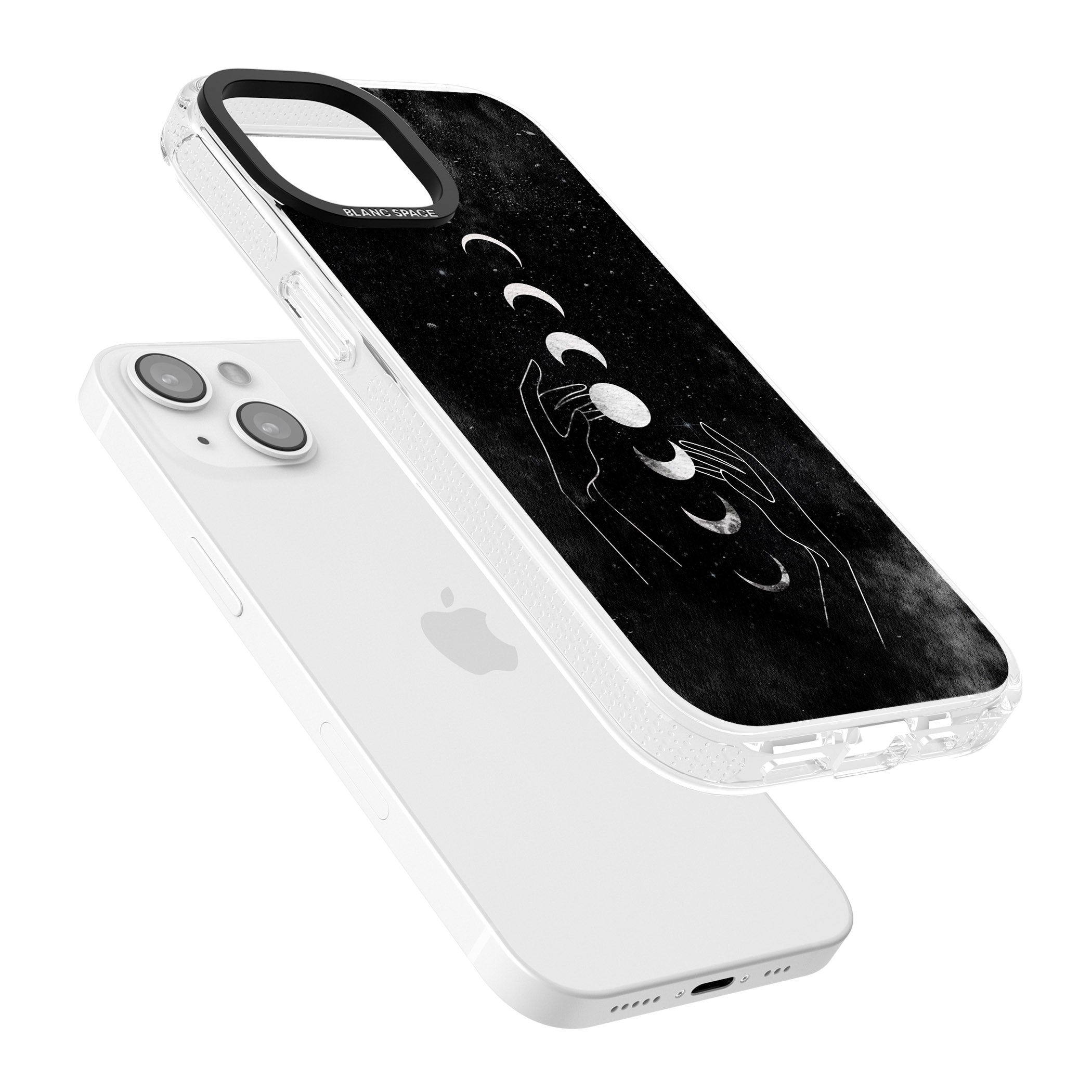 Moon Phases and Hands iPhone 15 / 14 / 13 Clear Case Impact Air - Blanc Space