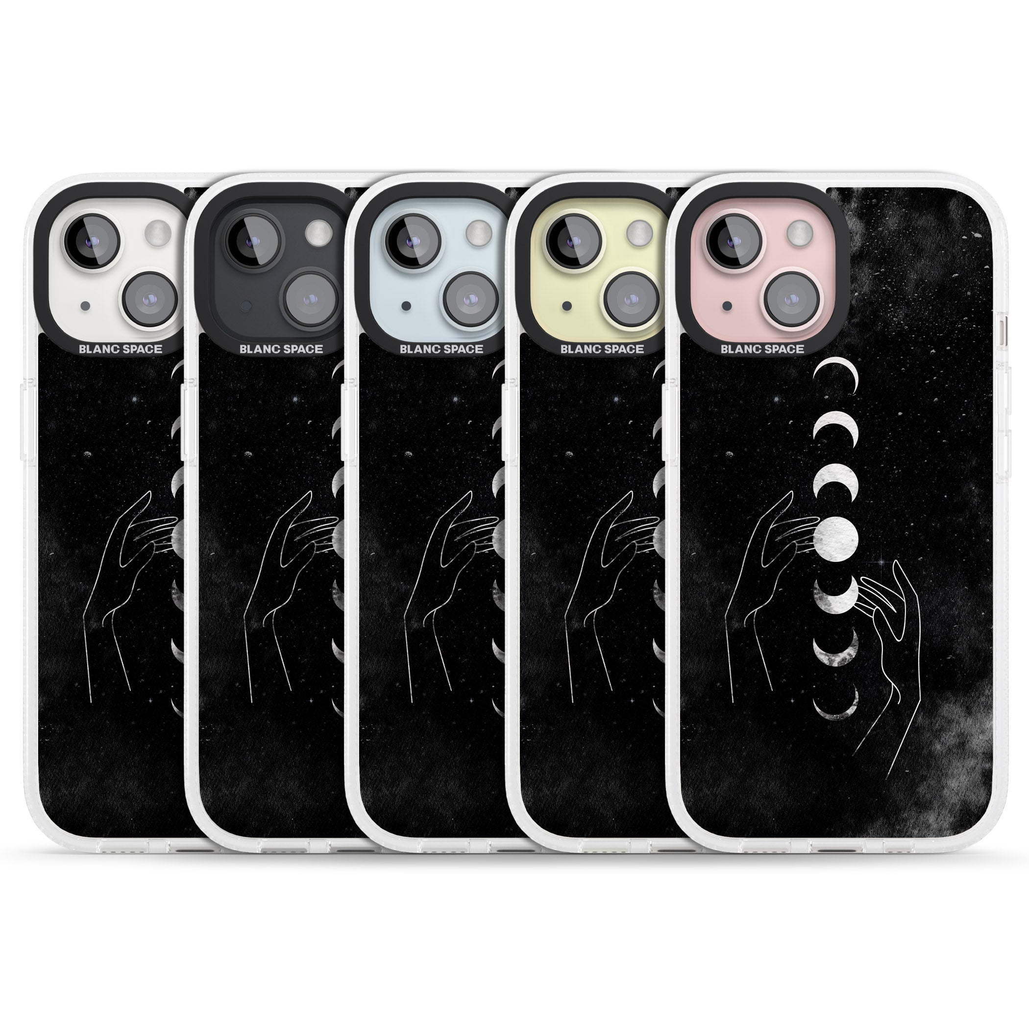 Moon Phases and Hands iPhone 15 / 14 / 13 Clear Case Impact Air - Blanc Space