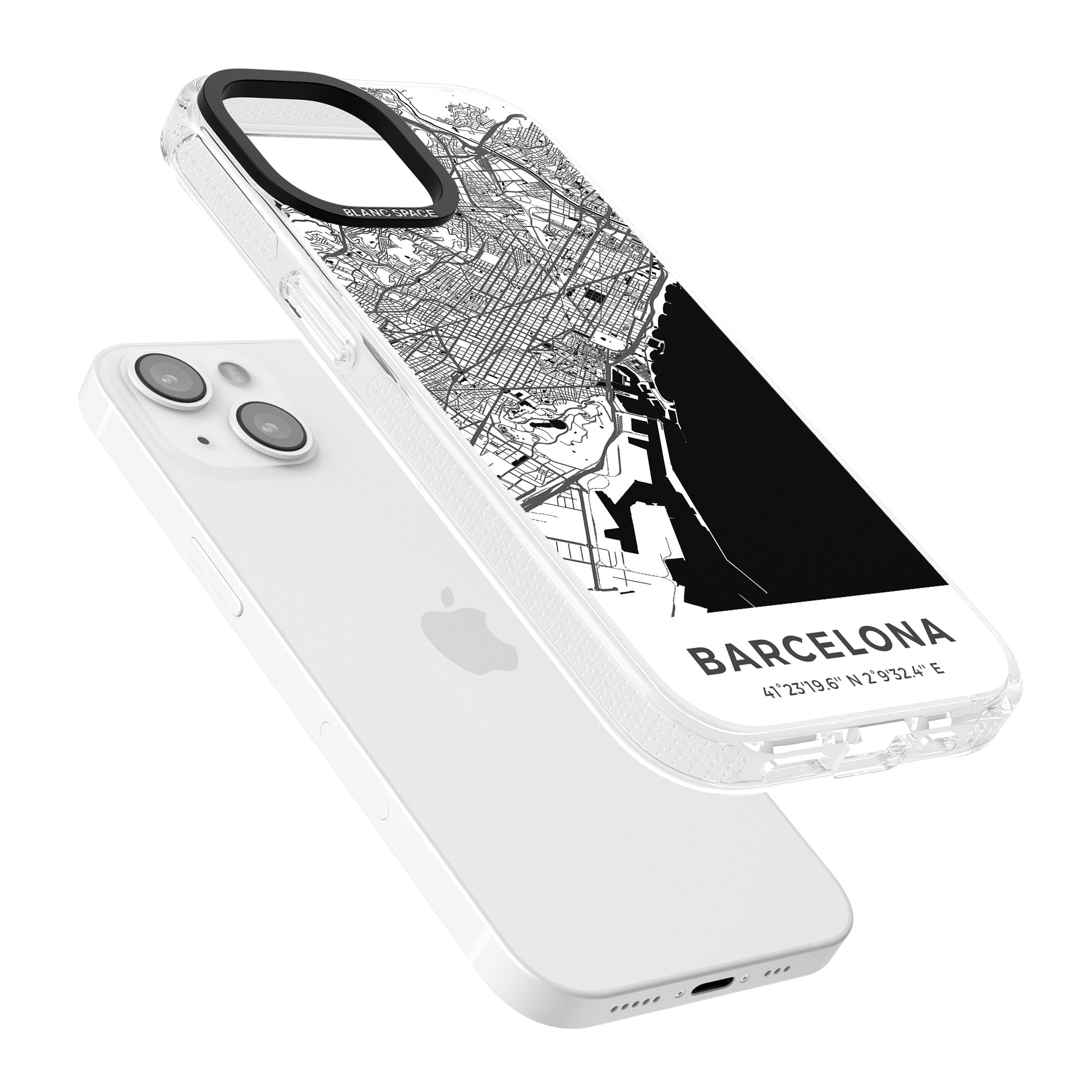 Map of Barcelona, Spain iPhone 15 / 14 / 13 Clear Case Impact Air - Blanc Space