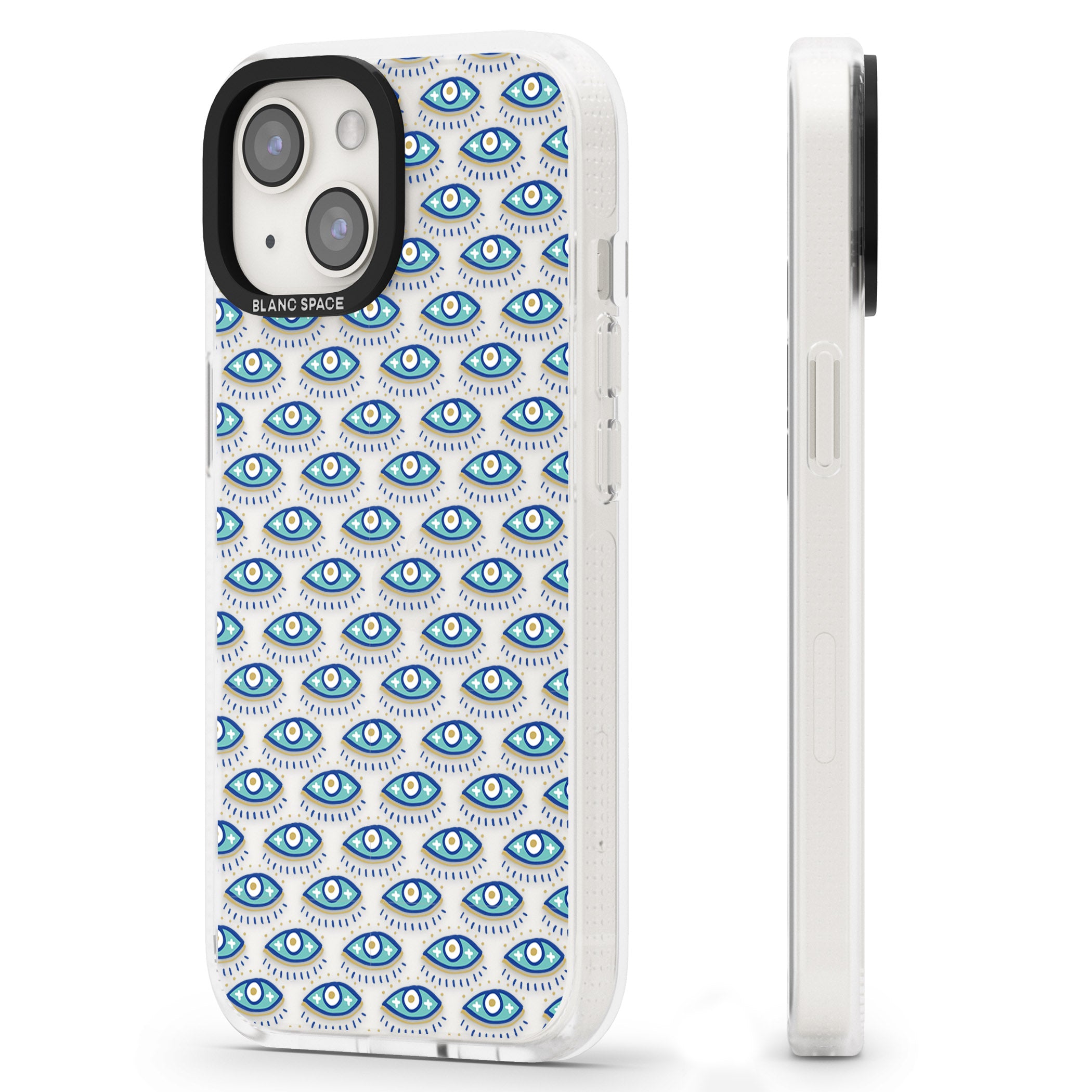 Eyes & Crosses (Clear) Psychedelic Eyes Pattern iPhone 15 / 14 / 13 Clear Case Impact Air - Blanc Space
