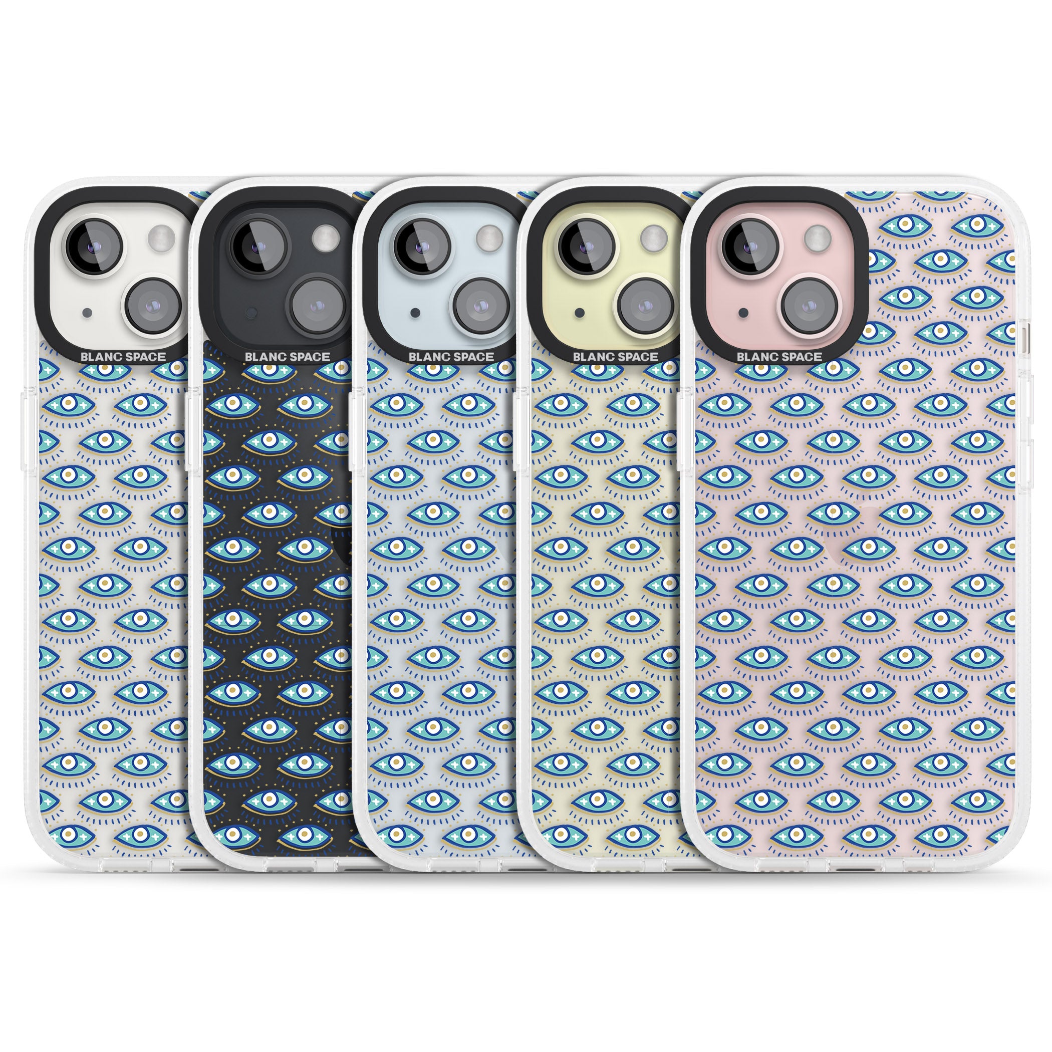 Eyes & Crosses (Clear) Psychedelic Eyes Pattern iPhone 15 / 14 / 13 Clear Case Impact Air - Blanc Space
