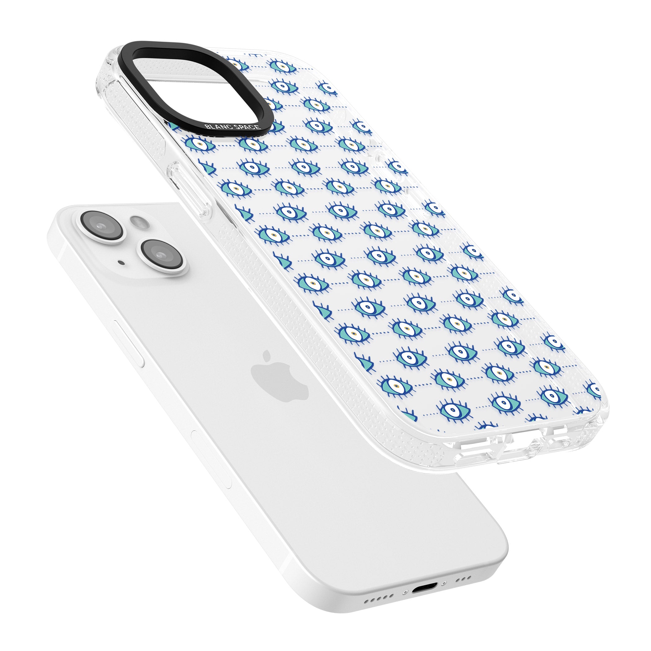 Crazy Eyes (Clear) Psychedelic Eyes Pattern iPhone 15 / 14 / 13 Clear Case Impact Air - Blanc Space