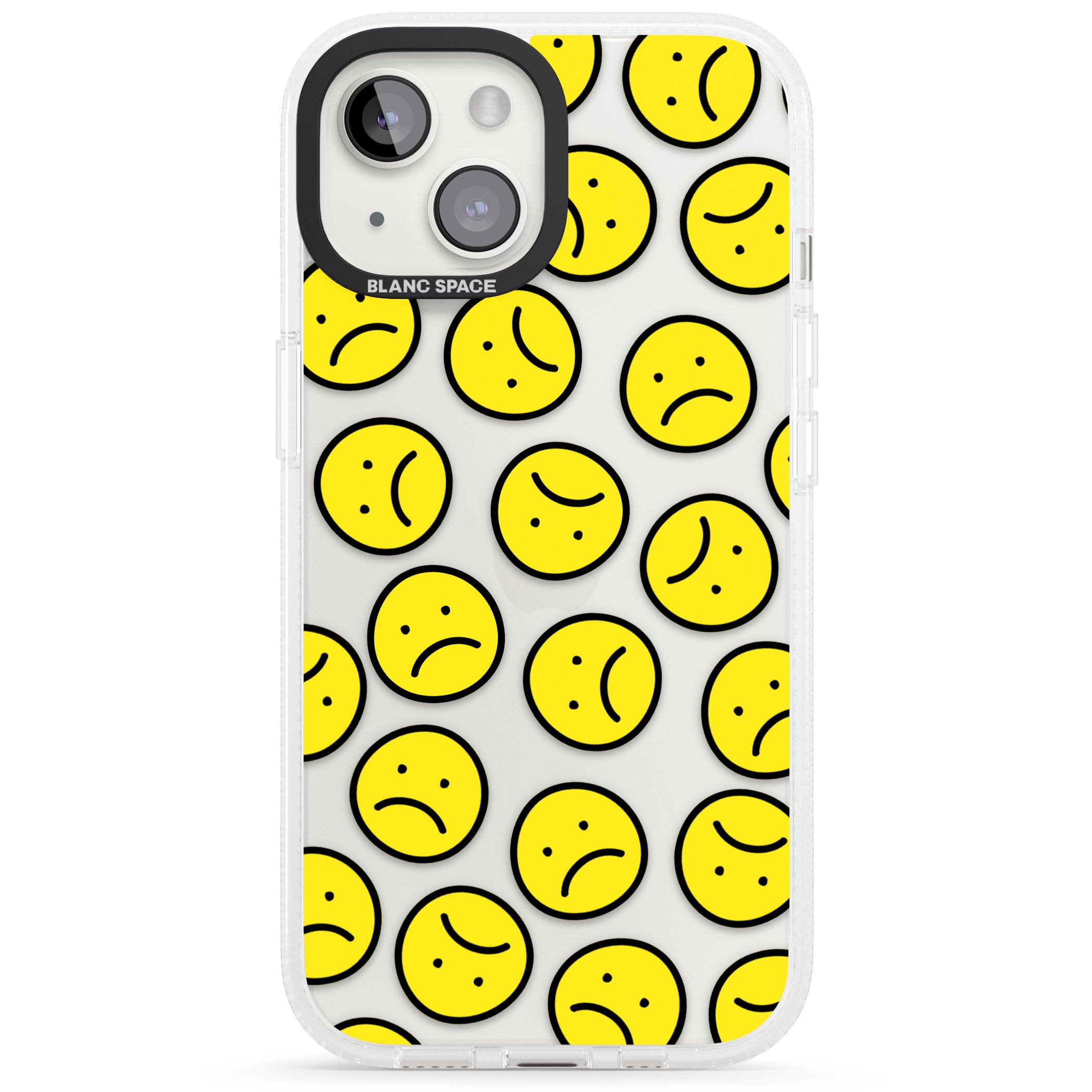 Sad Face Clear Pattern iPhone 15 / 14 / 13 Clear Case Impact Air - Blanc Space