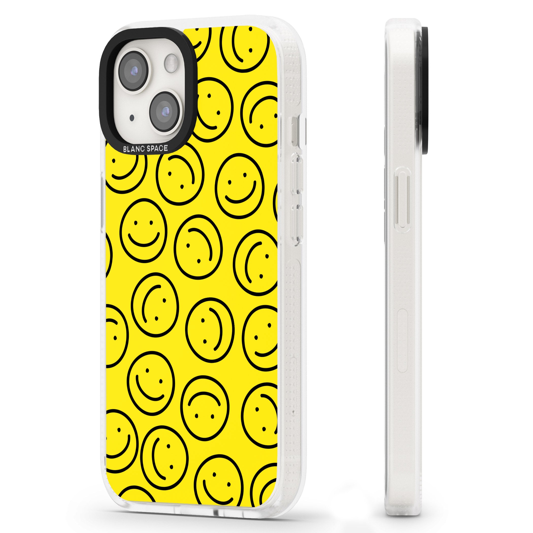 Happy Face Pattern iPhone 15 / 14 / 13 Clear Case Impact Air - Blanc Space