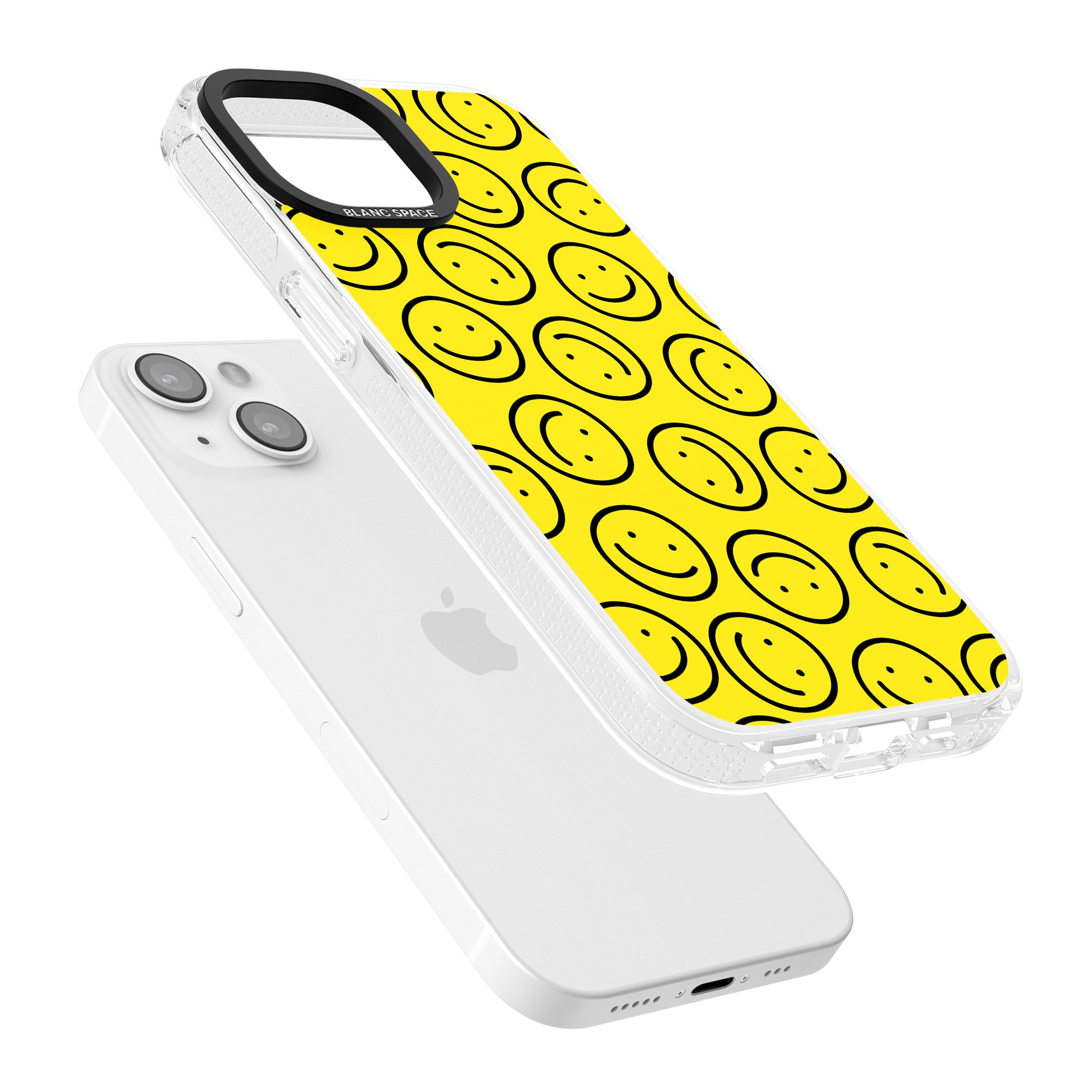 Happy Face Pattern iPhone 15 / 14 / 13 Clear Case Impact Air - Blanc Space
