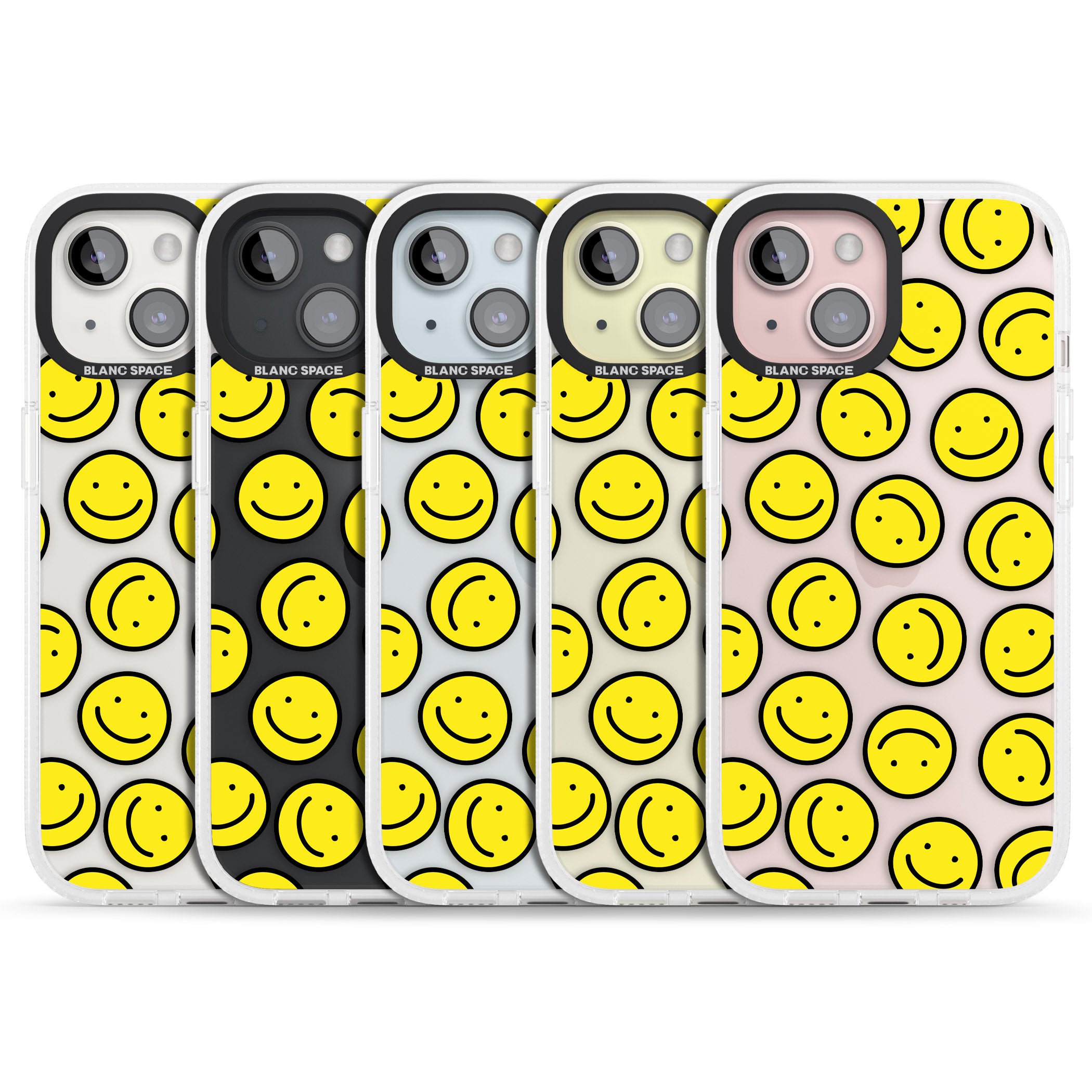 Happy Face Clear Pattern iPhone 15 / 14 / 13 Clear Case Impact Air - Blanc Space