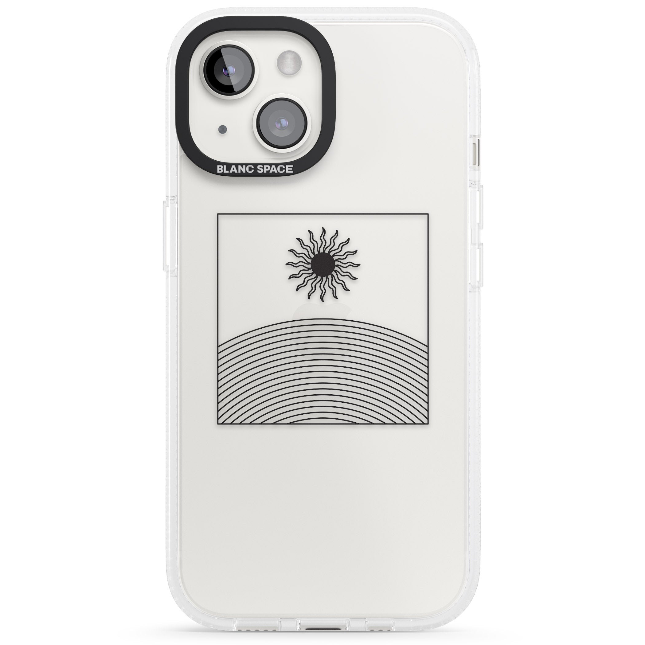 Framed Linework: Rising Sun iPhone 15 / 14 / 13 Clear Case Impact Air - Blanc Space