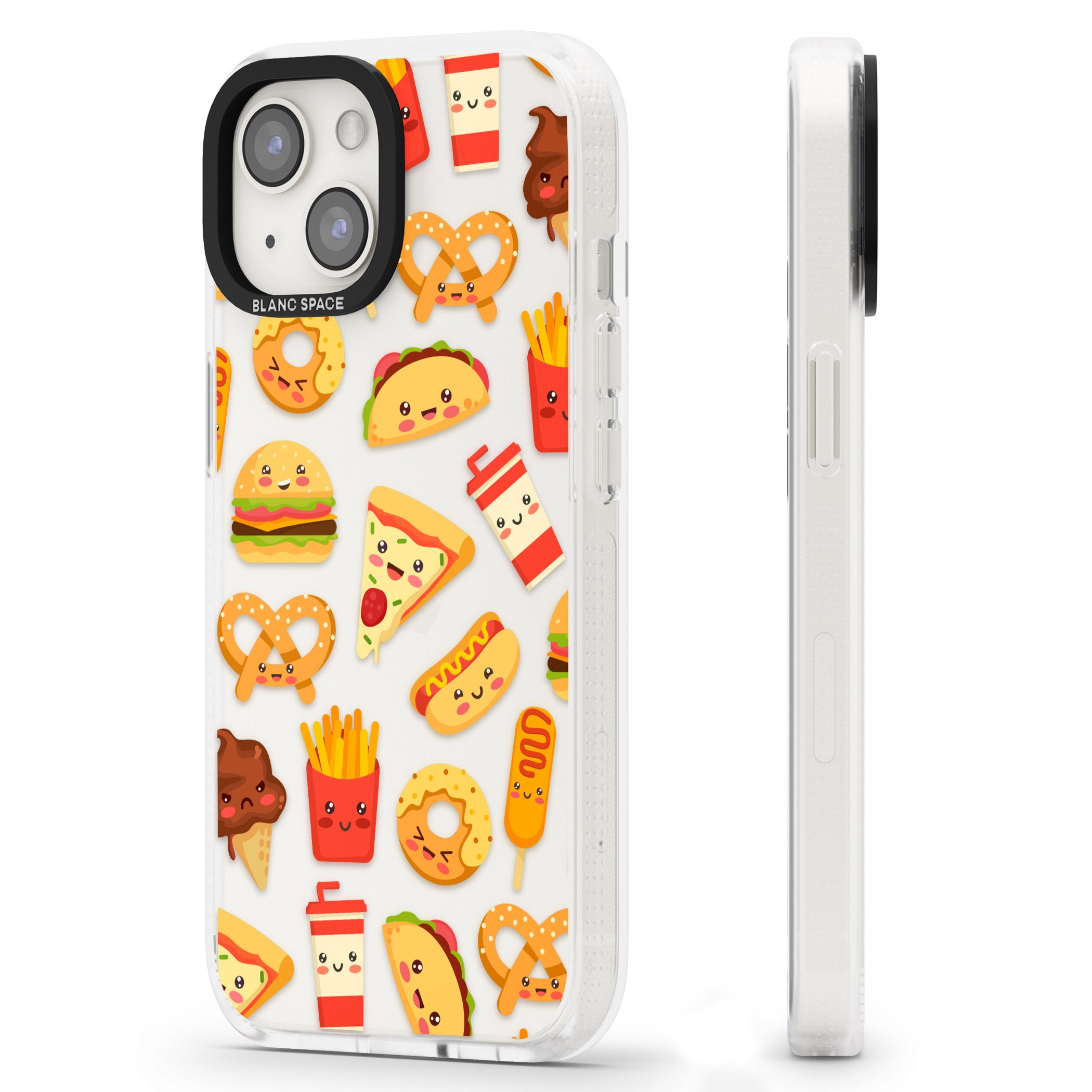 Fast Food Patterns Kawaii Fast Food Mix iPhone 15 / 14 / 13 Clear Case Impact Air - Blanc Space