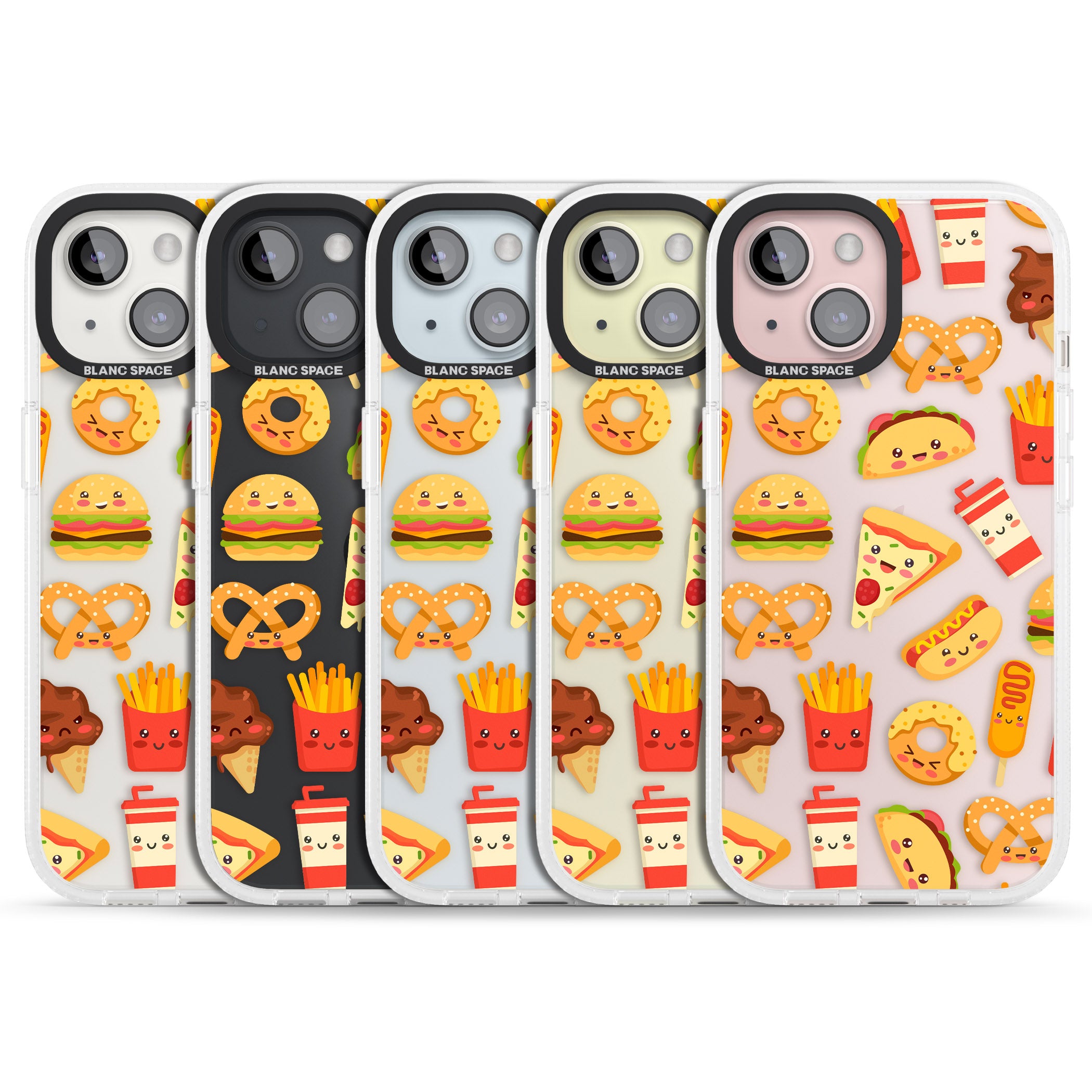 Fast Food Patterns Kawaii Fast Food Mix iPhone 15 / 14 / 13 Clear Case Impact Air - Blanc Space