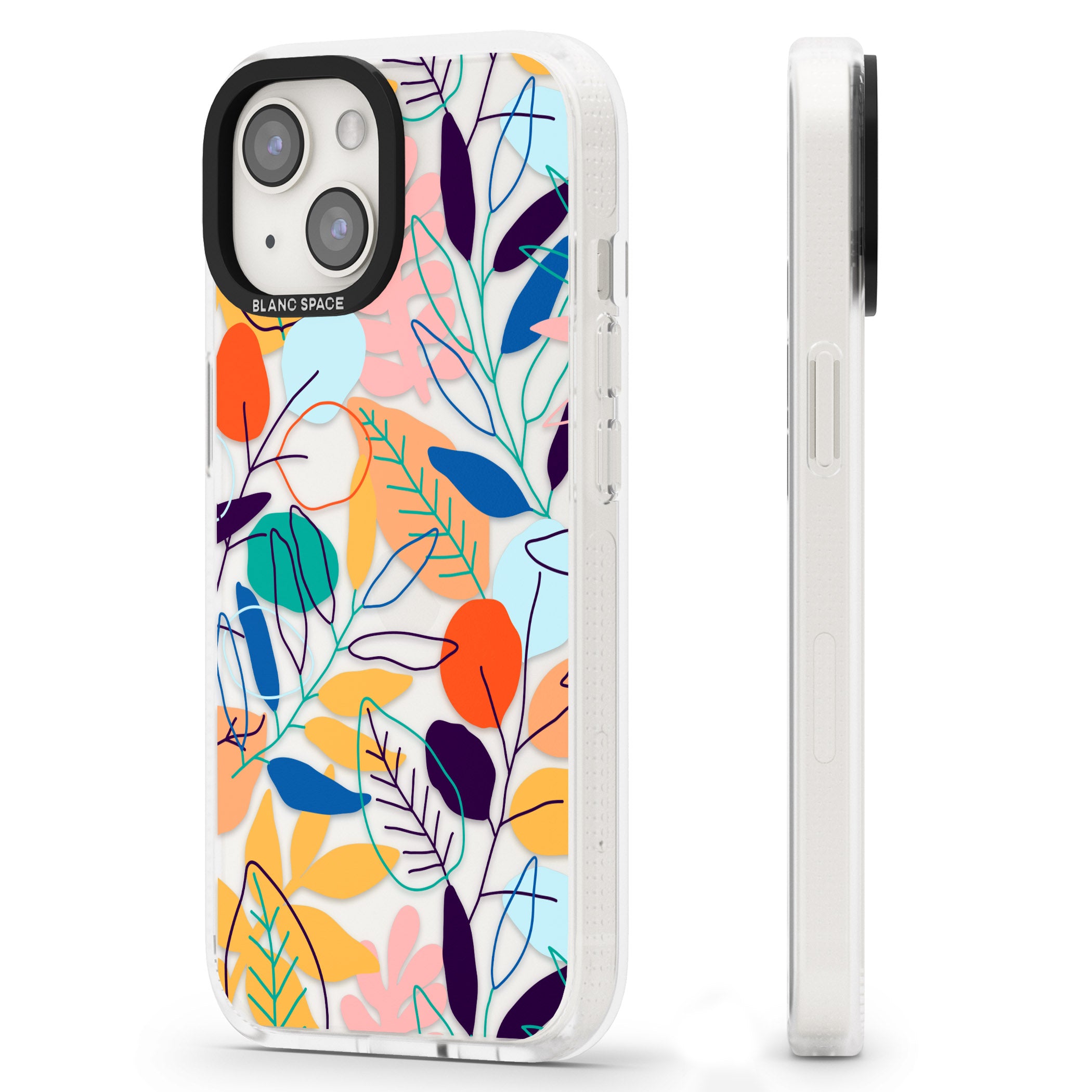 Abstract Line Drawn Leaves iPhone 15 / 14 / 13 Clear Case Impact Air - Blanc Space