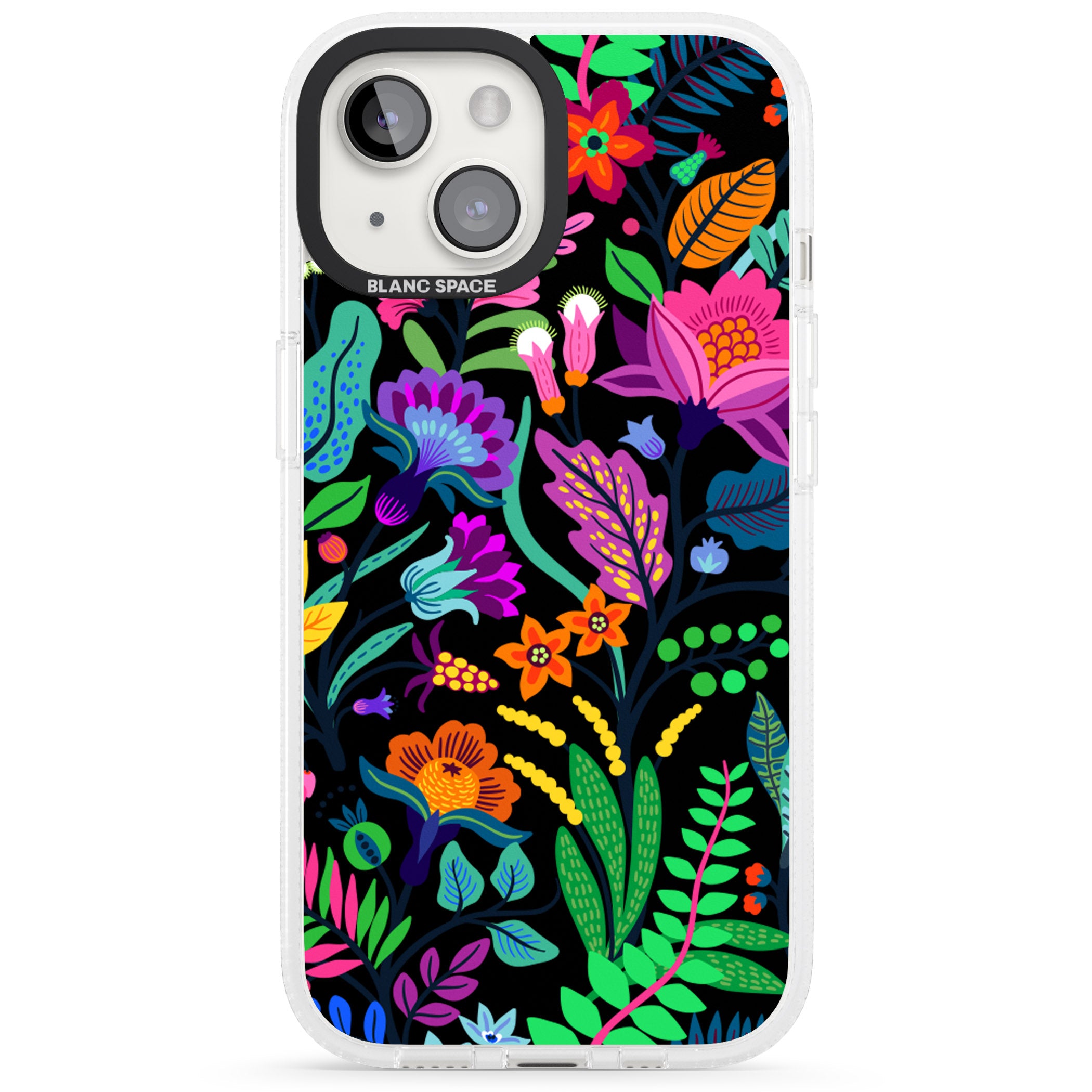 Floral Vibe (Black) iPhone 15 / 14 / 13 Clear Case Impact Air - Blanc Space