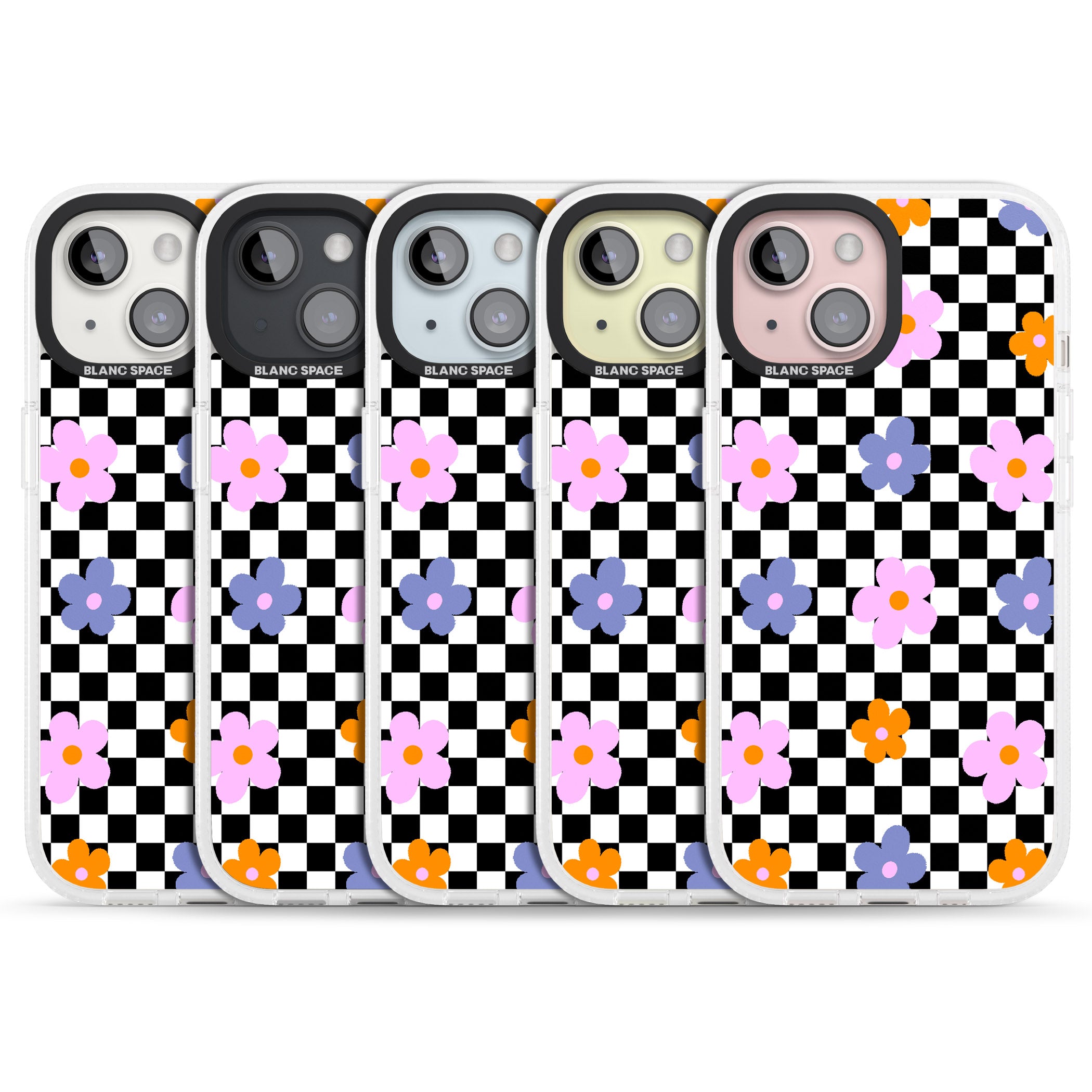 Checkered Blossom iPhone 15 / 14 / 13 Clear Case Impact Air - Blanc Space