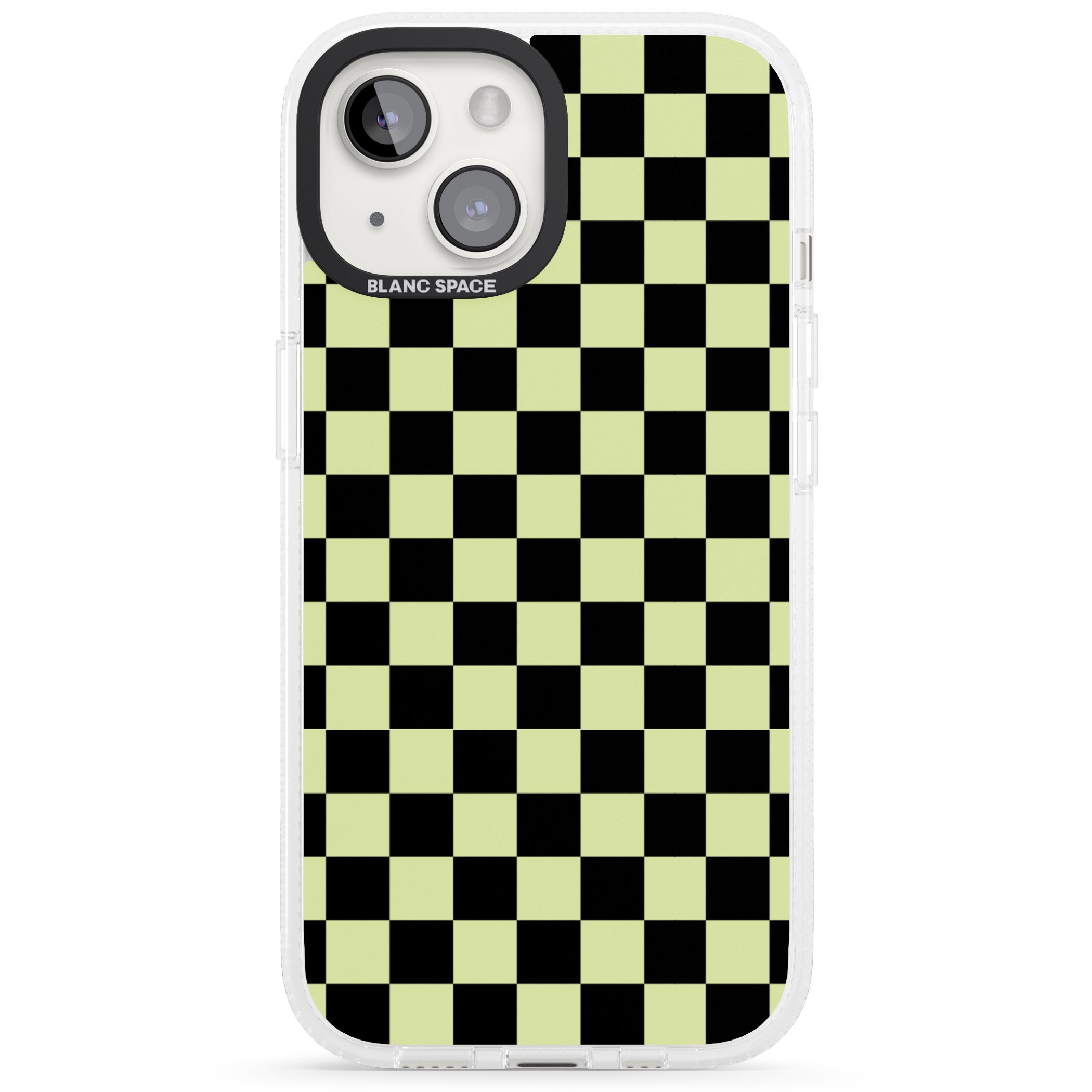 Black & Lime Check iPhone 15 / 14 / 13 Clear Case Impact Air - Blanc Space
