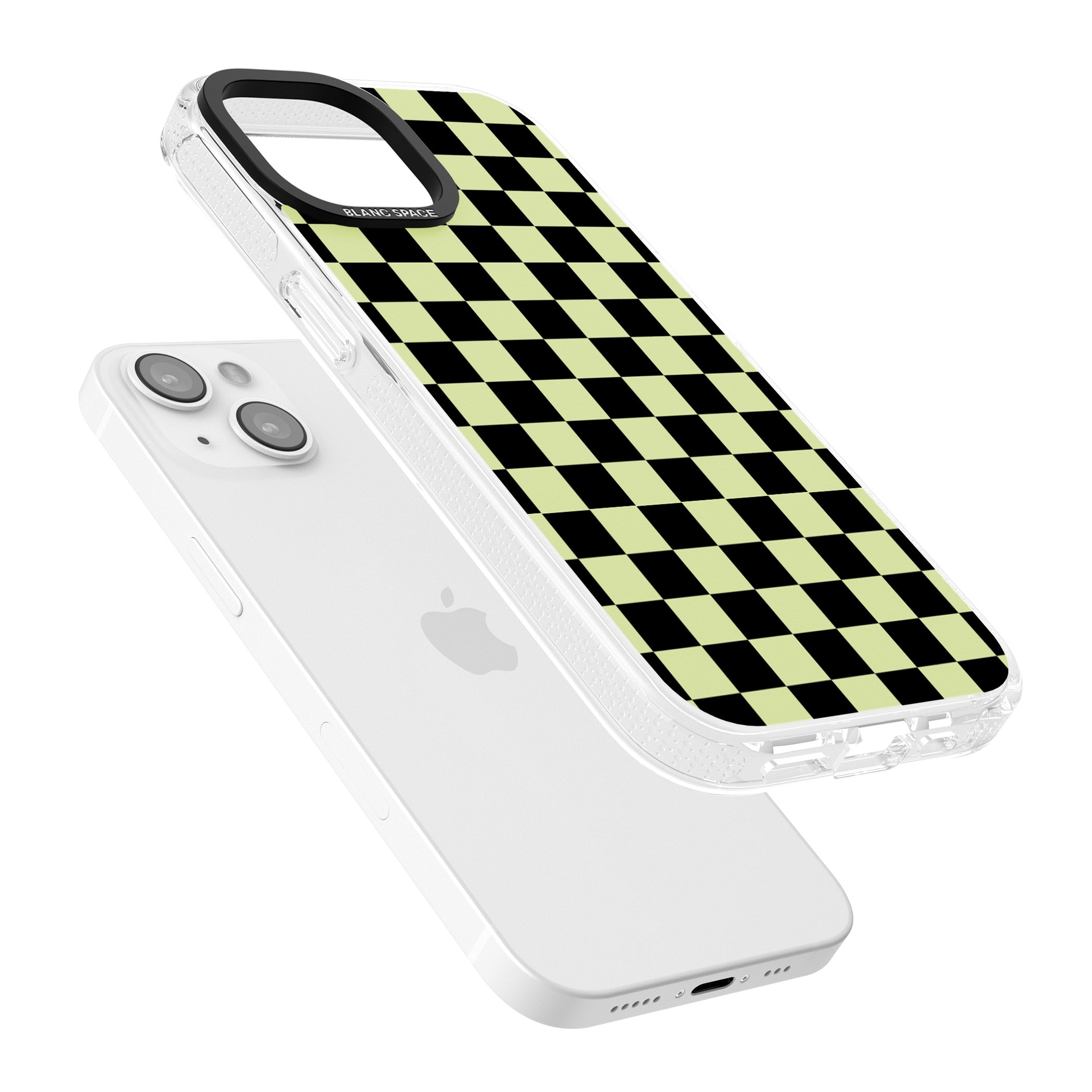 Black & Lime Check iPhone 15 / 14 / 13 Clear Case Impact Air - Blanc Space