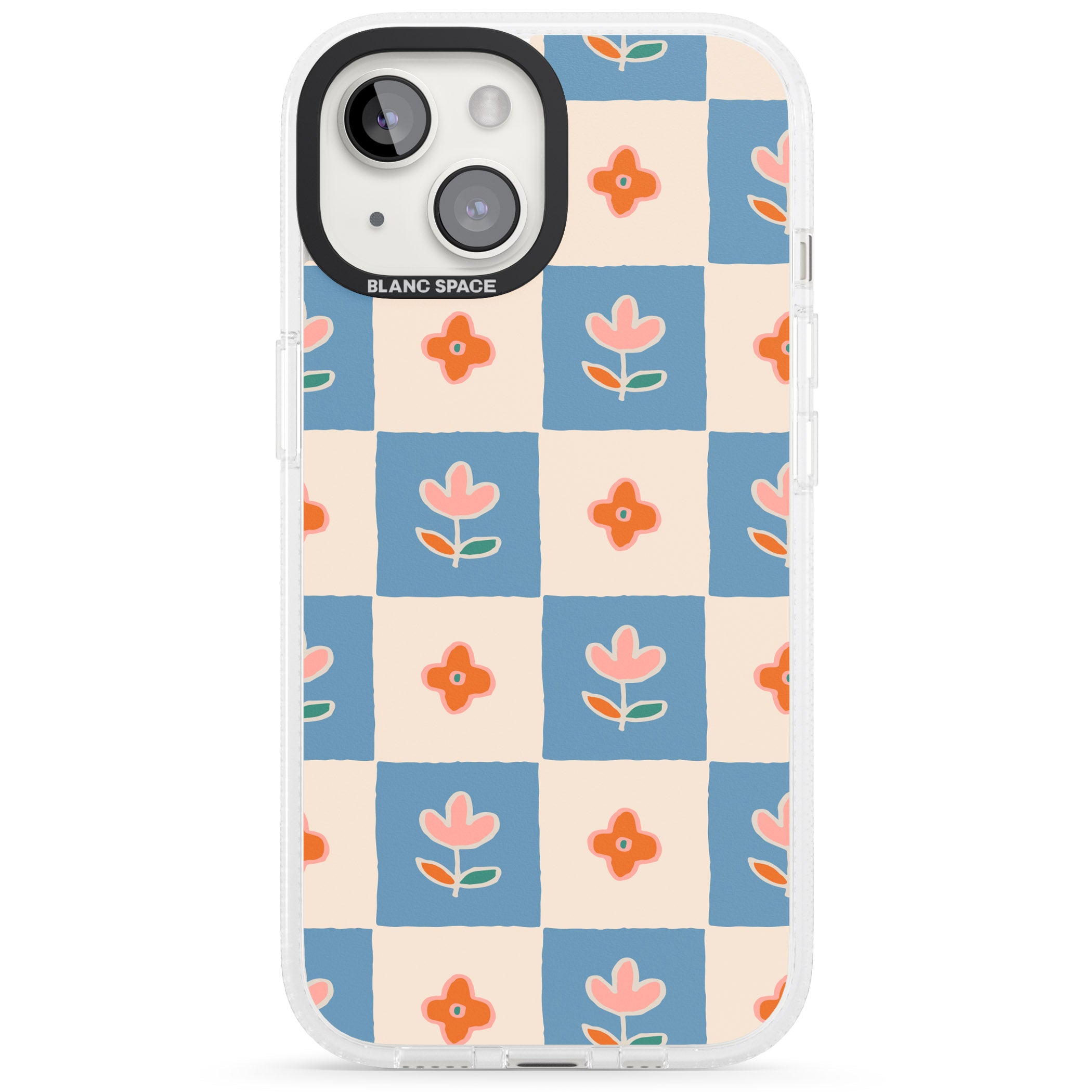 Vintage Bloom Checkered iPhone 15 / 14 / 13 Clear Case Impact Air - Blanc Space