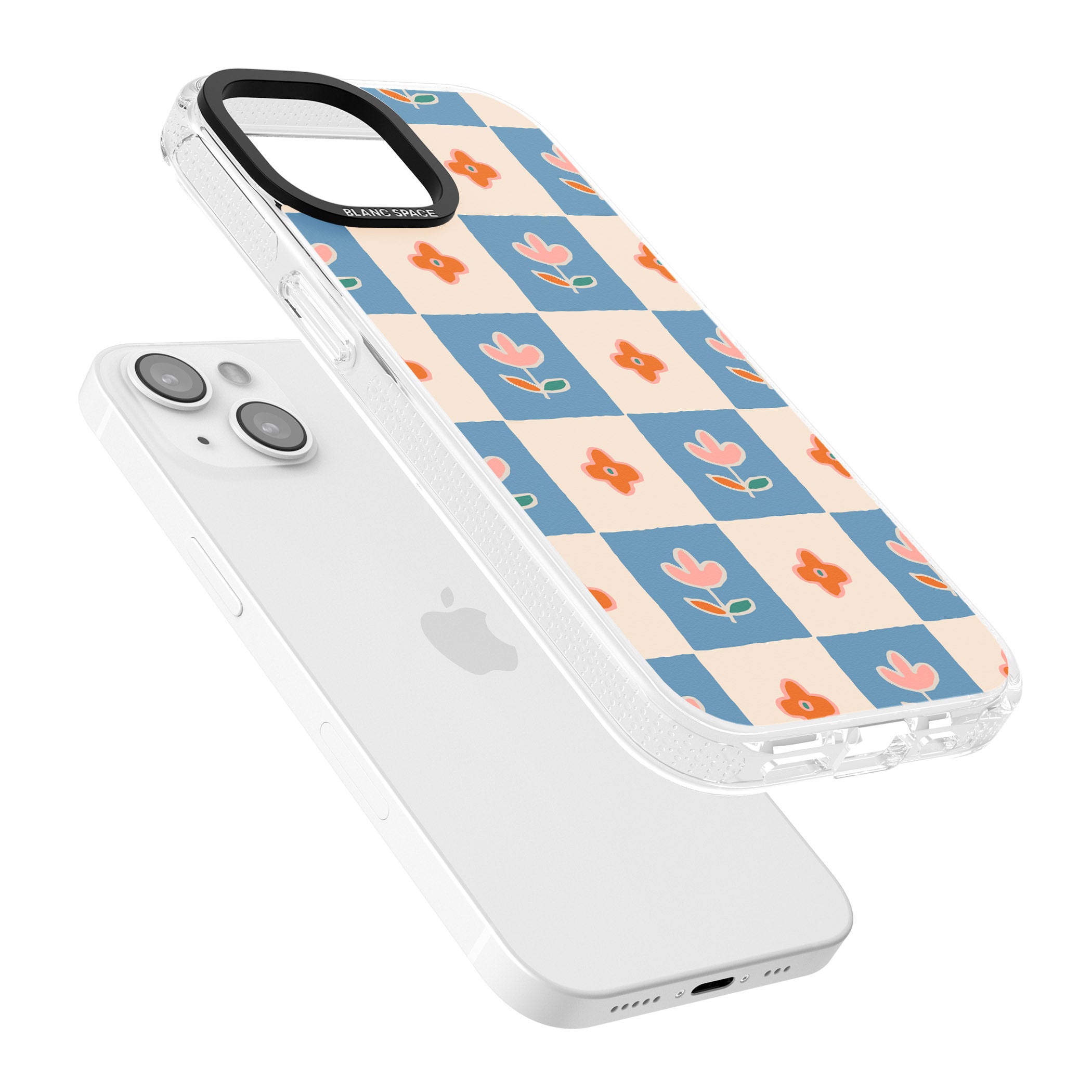 Vintage Bloom Checkered iPhone 15 / 14 / 13 Clear Case Impact Air - Blanc Space
