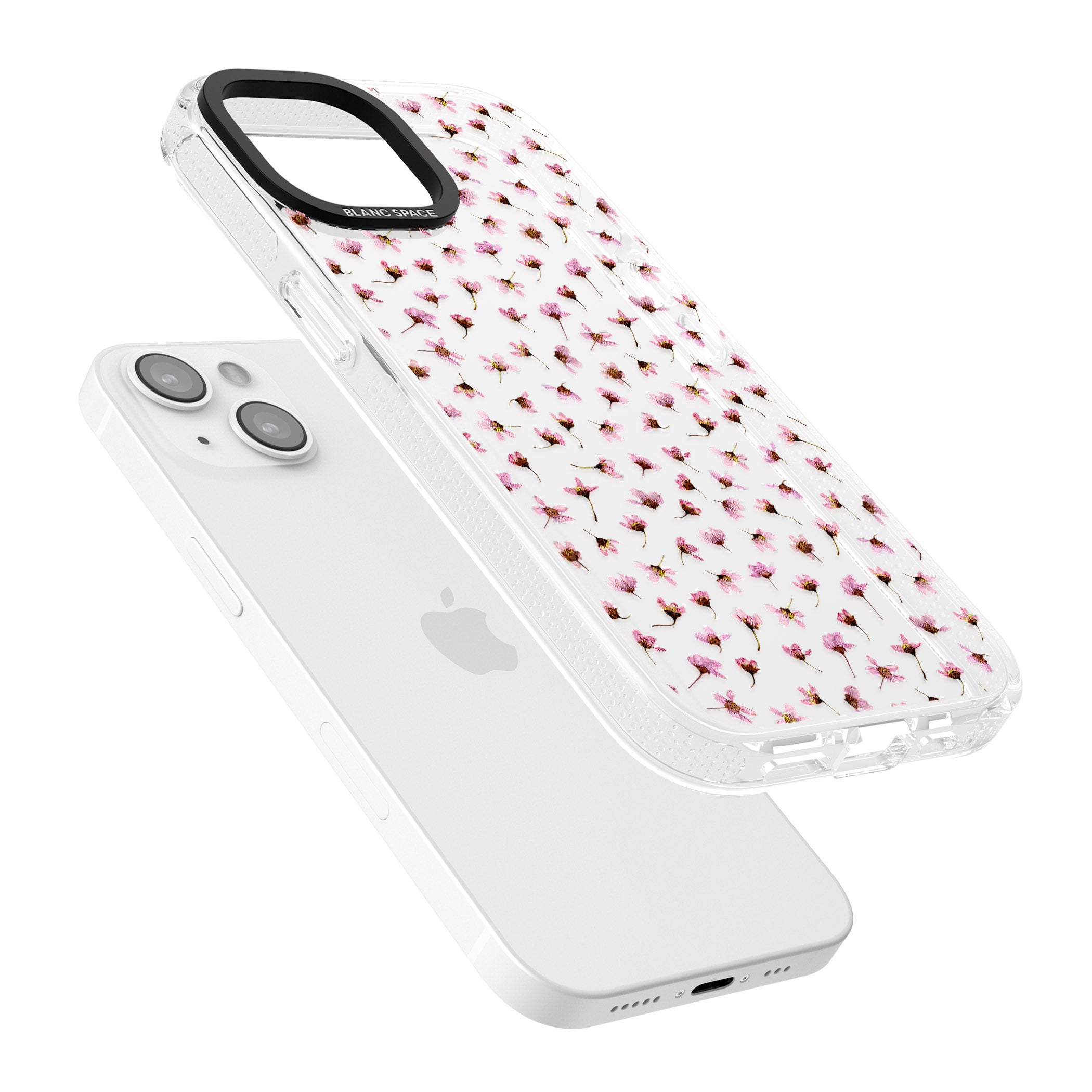 Small Pink Blossoms Transparent Design iPhone 15 / 14 / 13 Clear Case Impact Air - Blanc Space