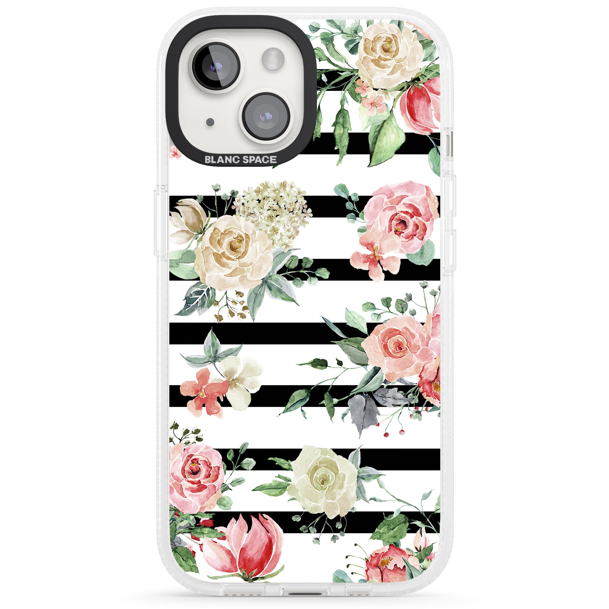 Bold Stripes & Flower Pattern iPhone 15 / 14 / 13 Clear Case Impact Air - Blanc Space
