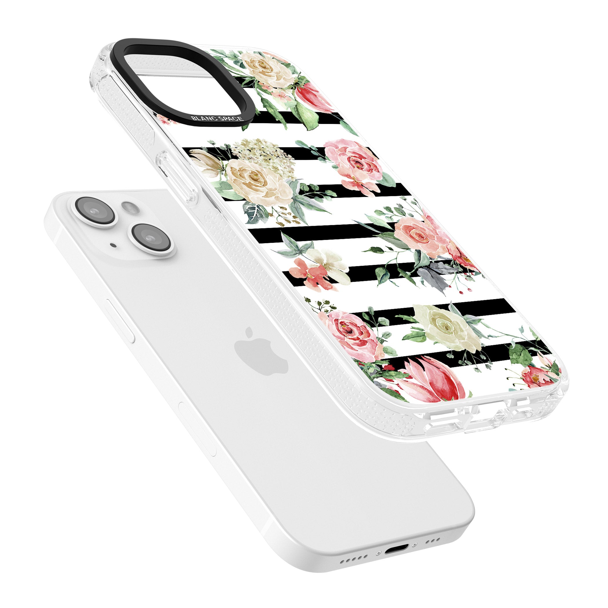 Bold Stripes & Flower Pattern iPhone 15 / 14 / 13 Clear Case Impact Air - Blanc Space