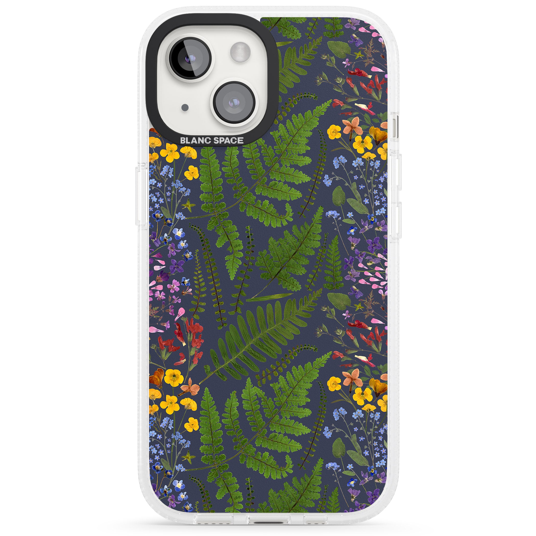 Busy Floral and Fern Design - Navy iPhone 15 / 14 / 13 Clear Case Impact Air - Blanc Space