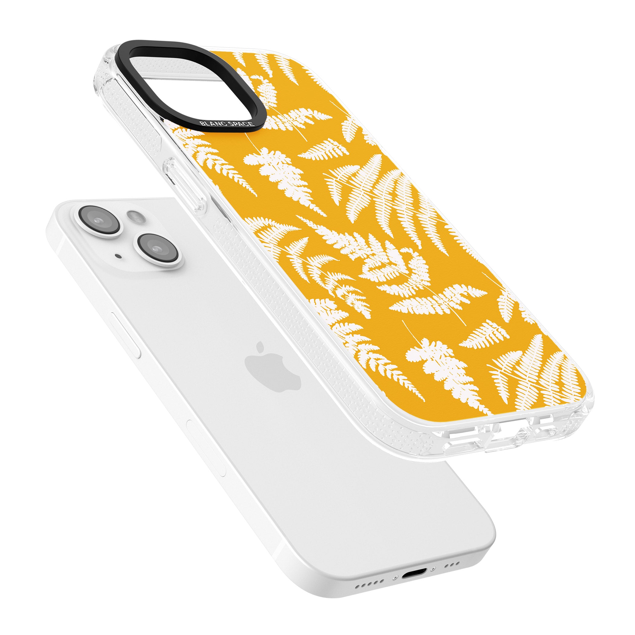 Fern Pattern on Yellow iPhone 15 / 14 / 13 Clear Case Impact Air - Blanc Space